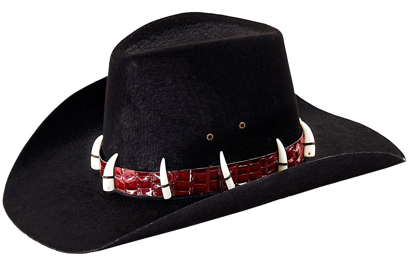 Chapeau Noir Dandy avec Dents de Crocodile, pour Adulte