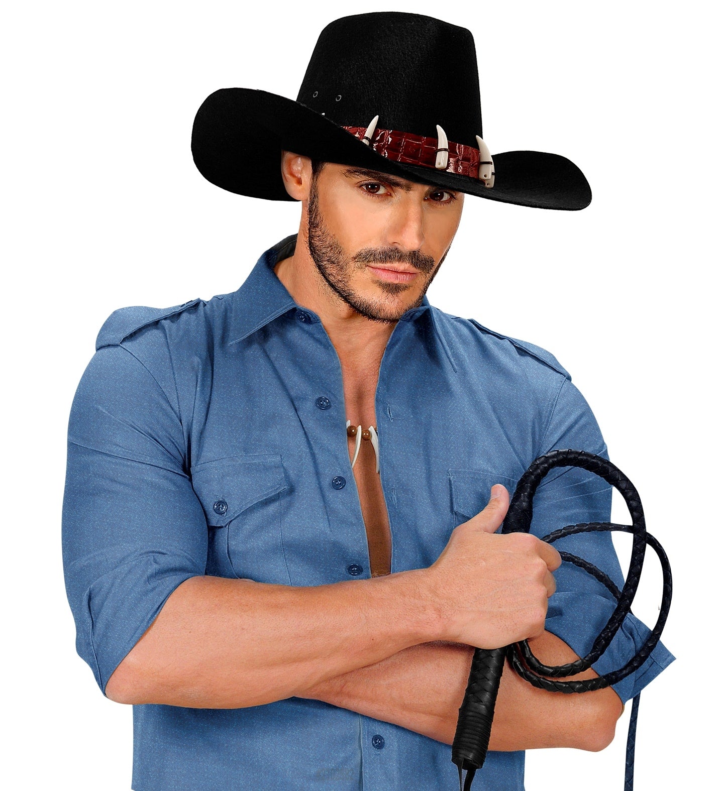 Chapeau Noir Dandy avec Dents de Crocodile, pour Adulte