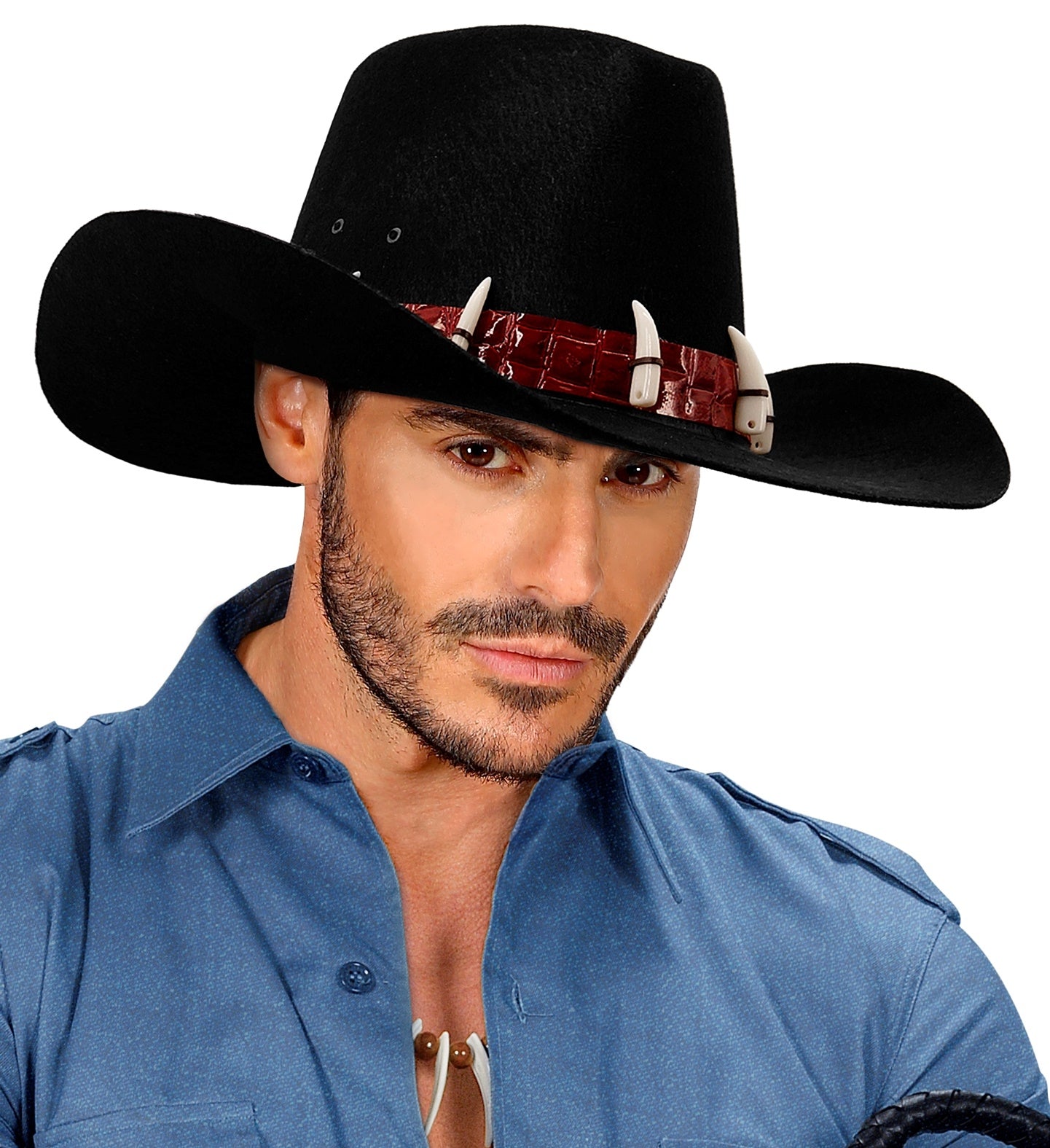 Chapeau Noir Dandy avec Dents de Crocodile, pour Adulte
