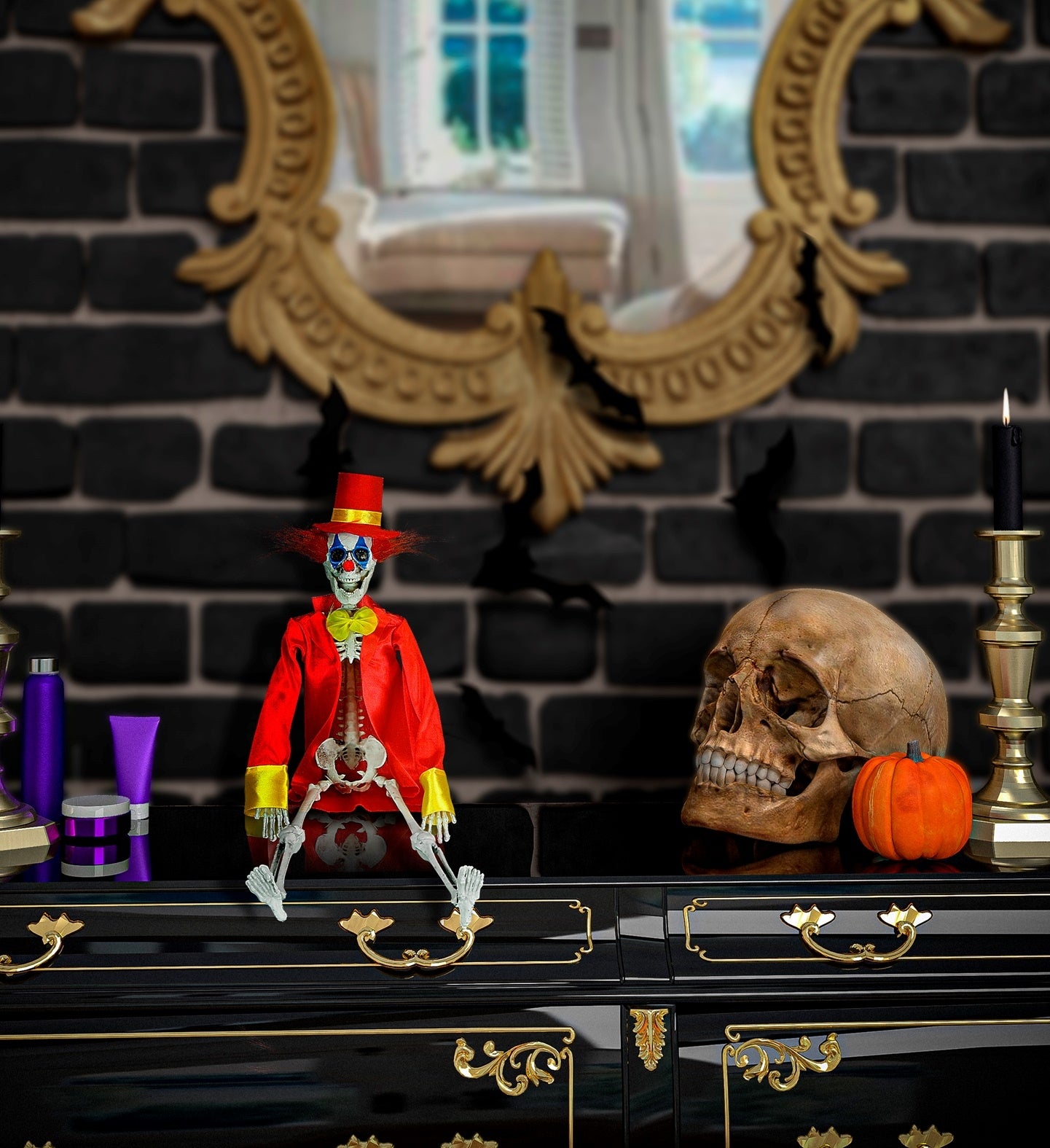 Décoration Clown Halloween : La Figurine "Squelette Clown Horreur" 40 cm