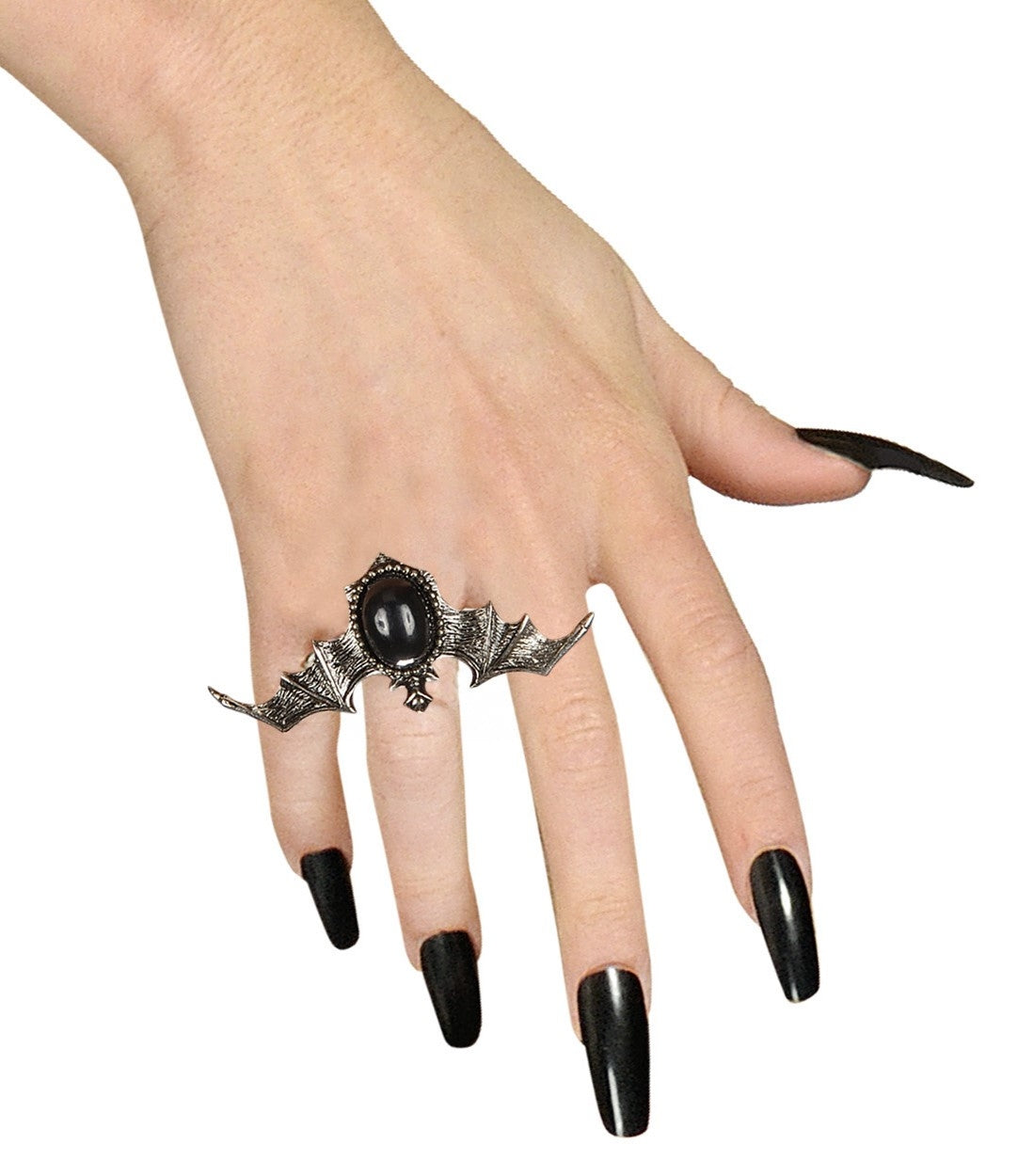 Bague Gothique Chauve-Souris avec Pierre Noire : Mystère Élégant