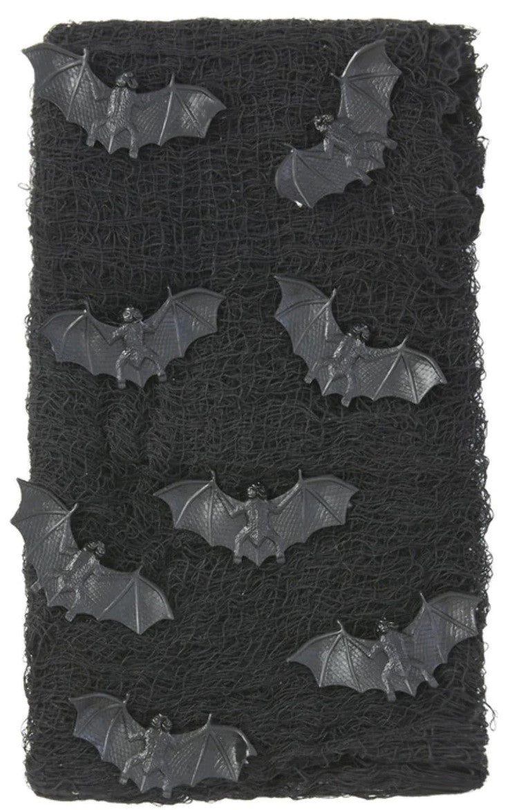 Kit Déco Halloween : Tissu Noir Effrayant et Chauve-Souris en PVC