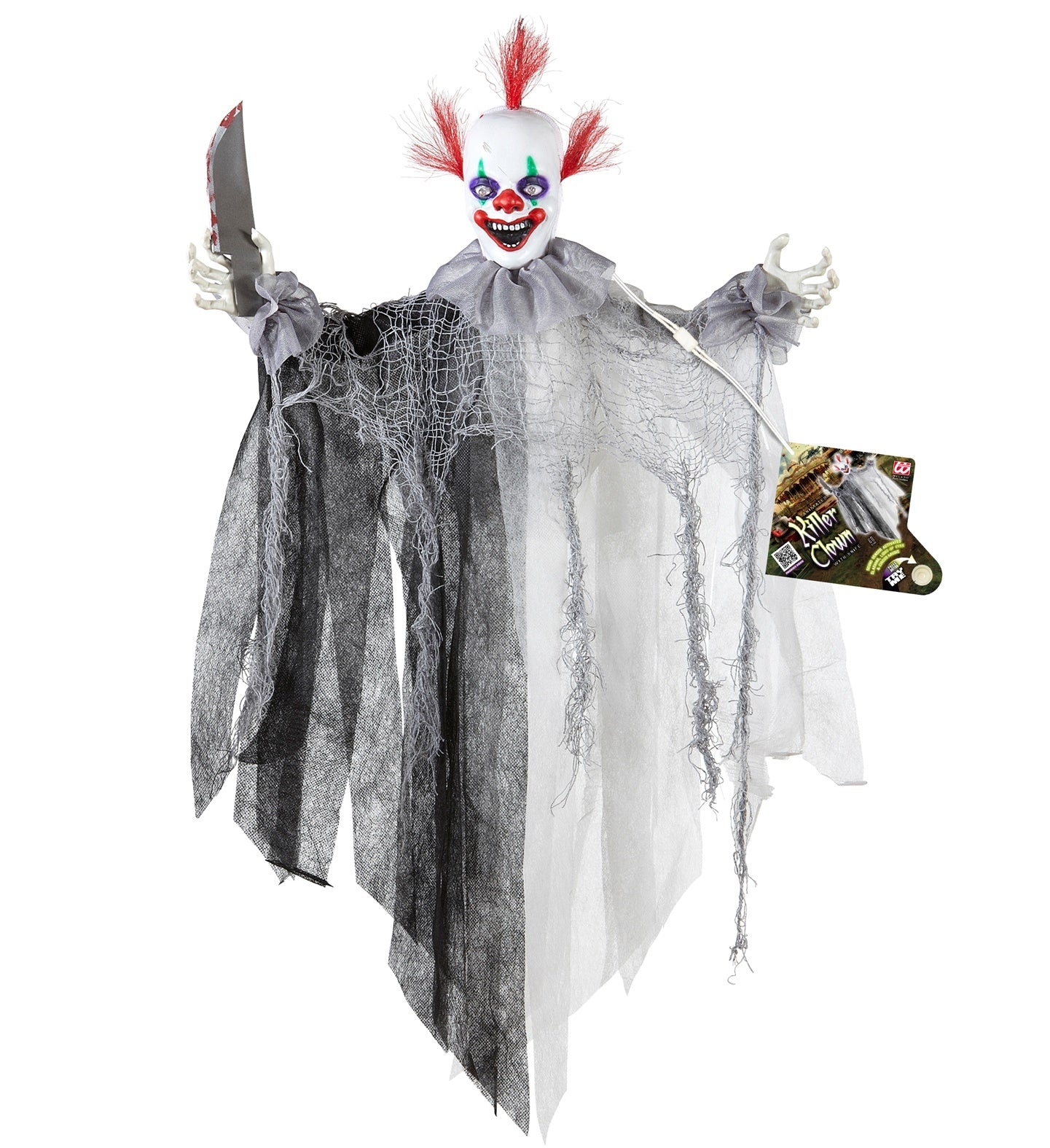 Décoration Effrayante d'Halloween à Suspendre : Clown Animé avec Couteau