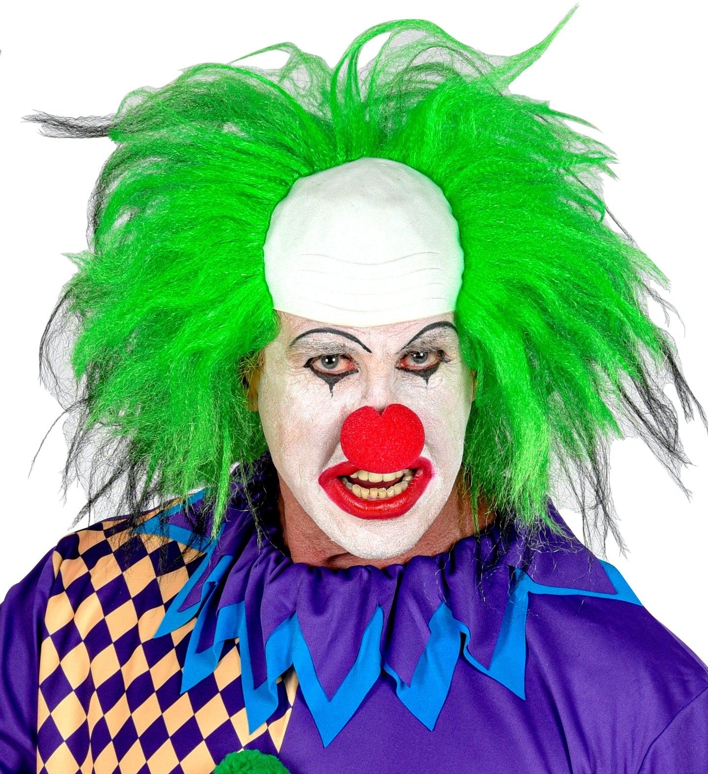 Perruque de Clown avec Calotte de Calvitie et Cheveux Ébouriffés Verts