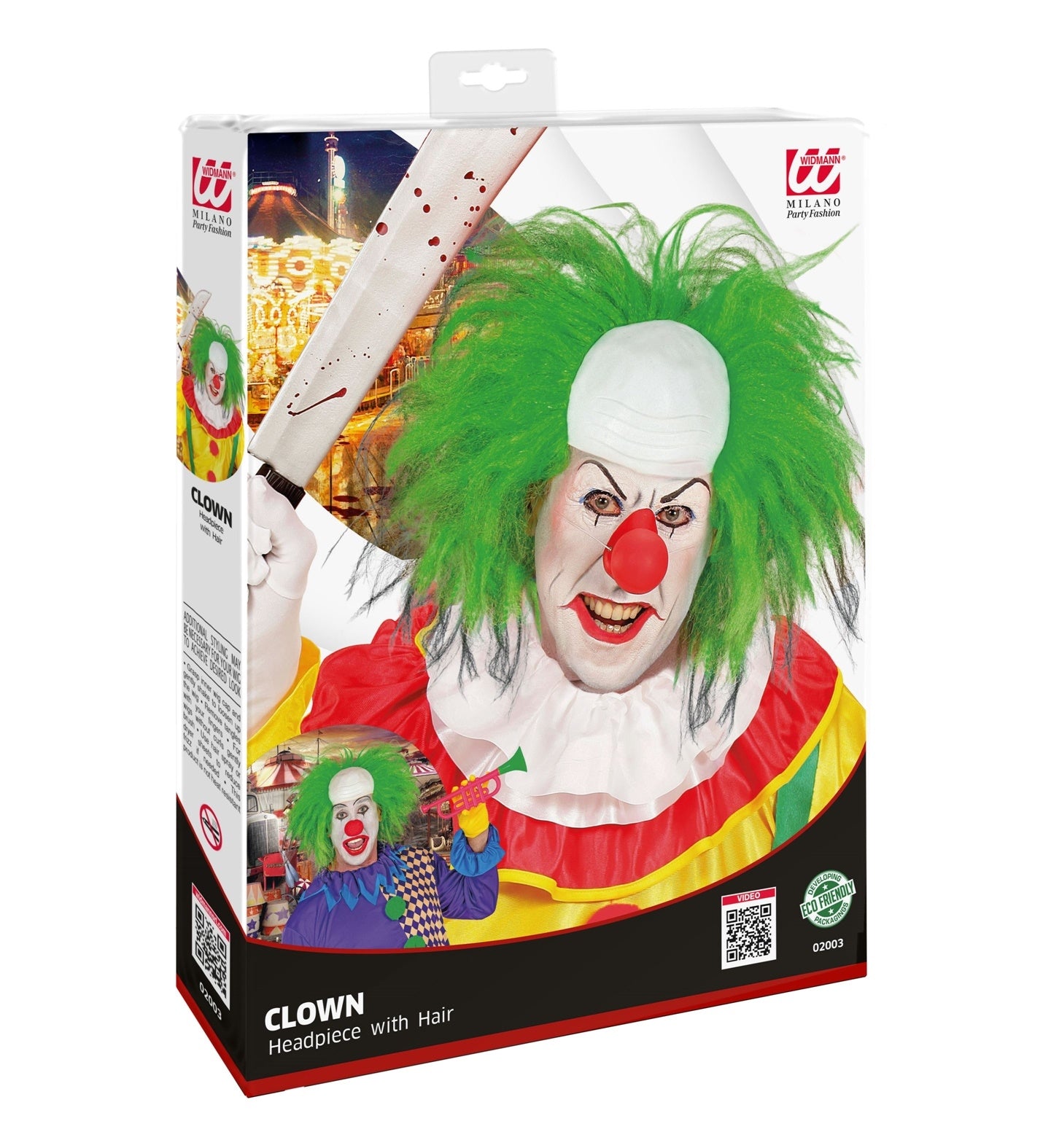 Perruque de Clown avec Calotte de Calvitie et Cheveux Ébouriffés Verts