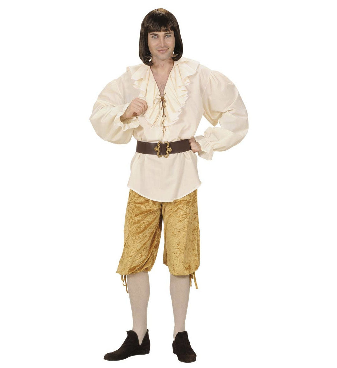 Pantalon Court Style Médiéval en Velours Beige pour Homme