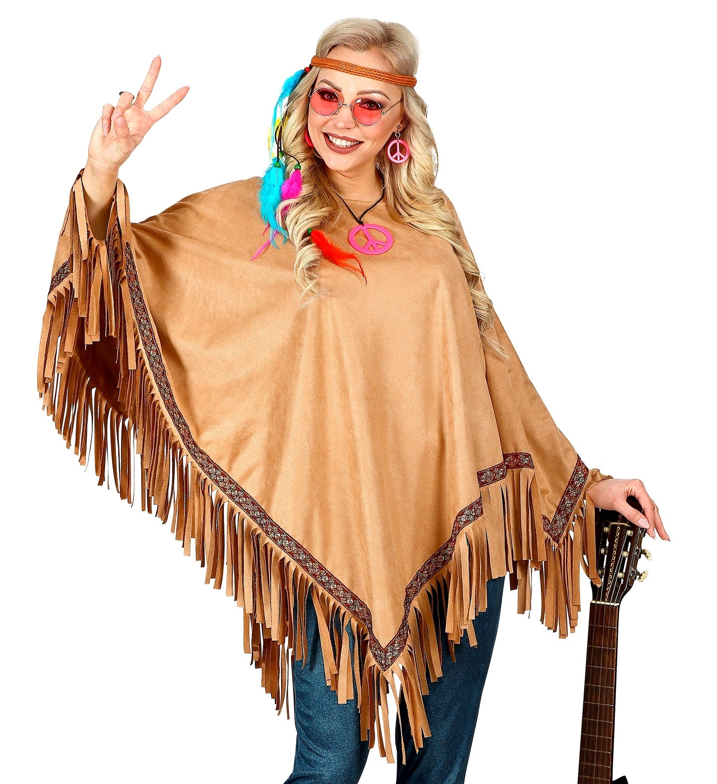 Poncho Aspect Daim Marron avec Franges : Mode Hippie et Gaucho