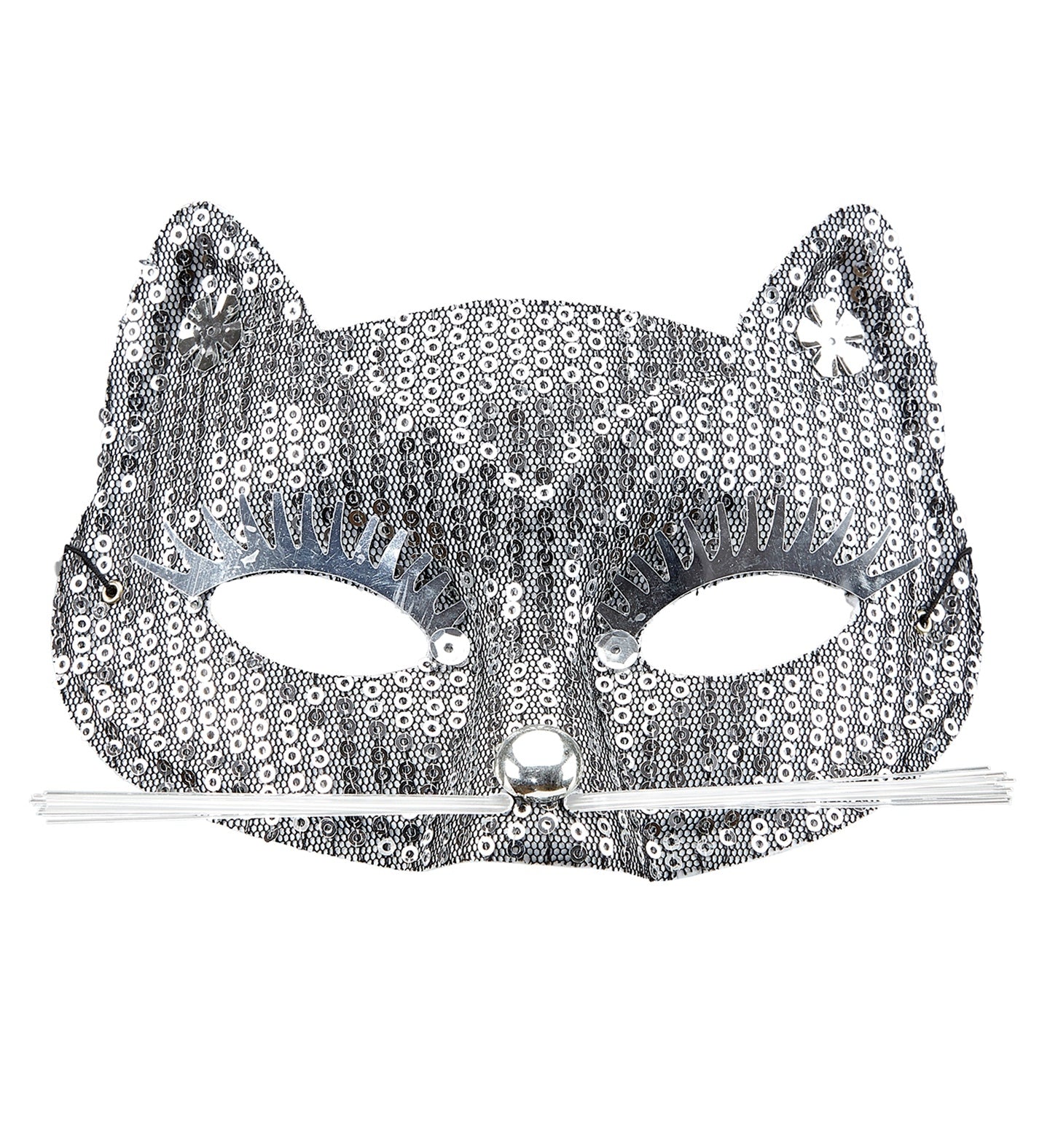 Loup de Chat à Paillettes Argentées avec Moustache : Élégance Féline pour Vos Costumes