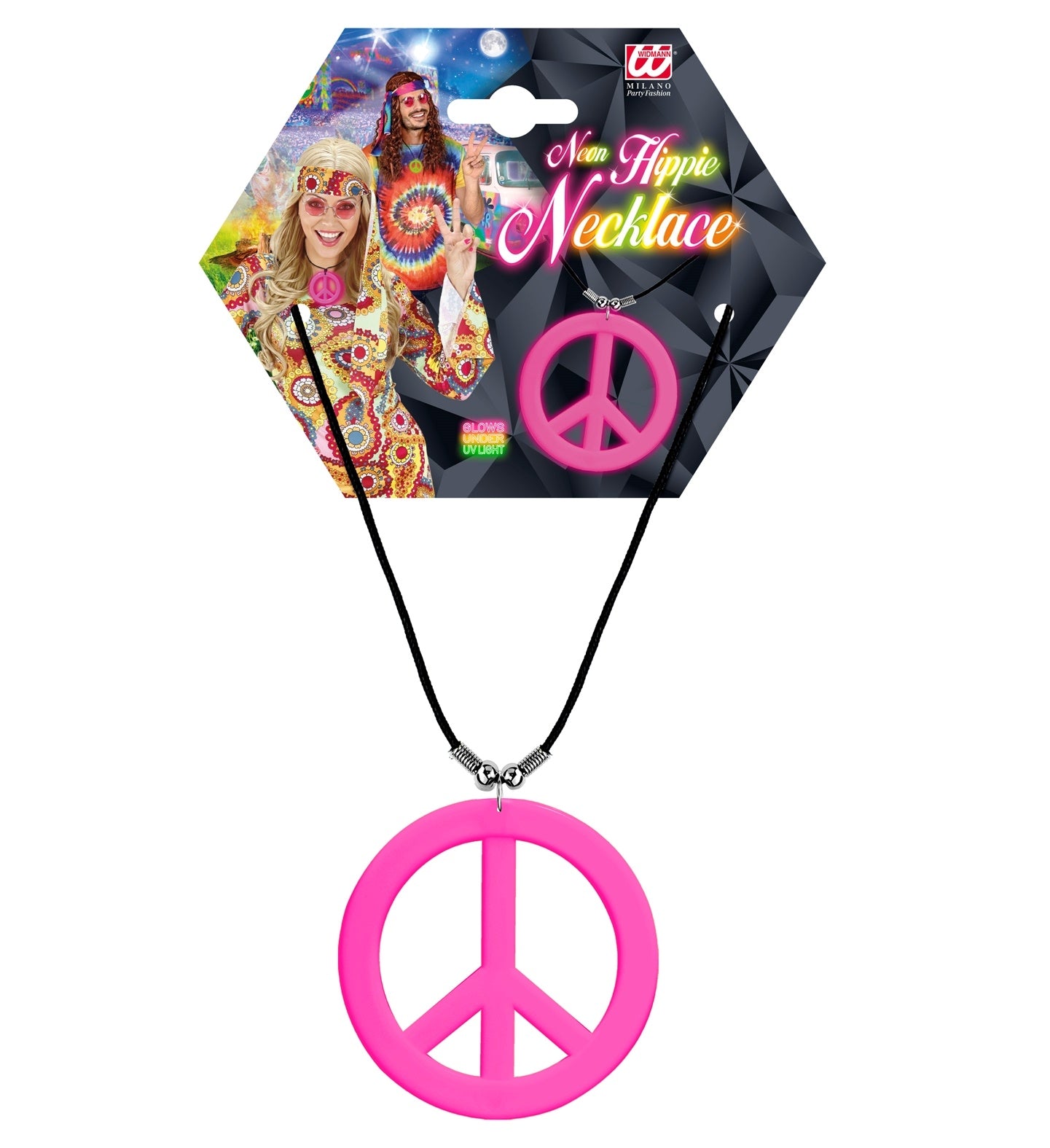 Collier Hippie Rose Néon - Symbole Peace and Love en Lumière