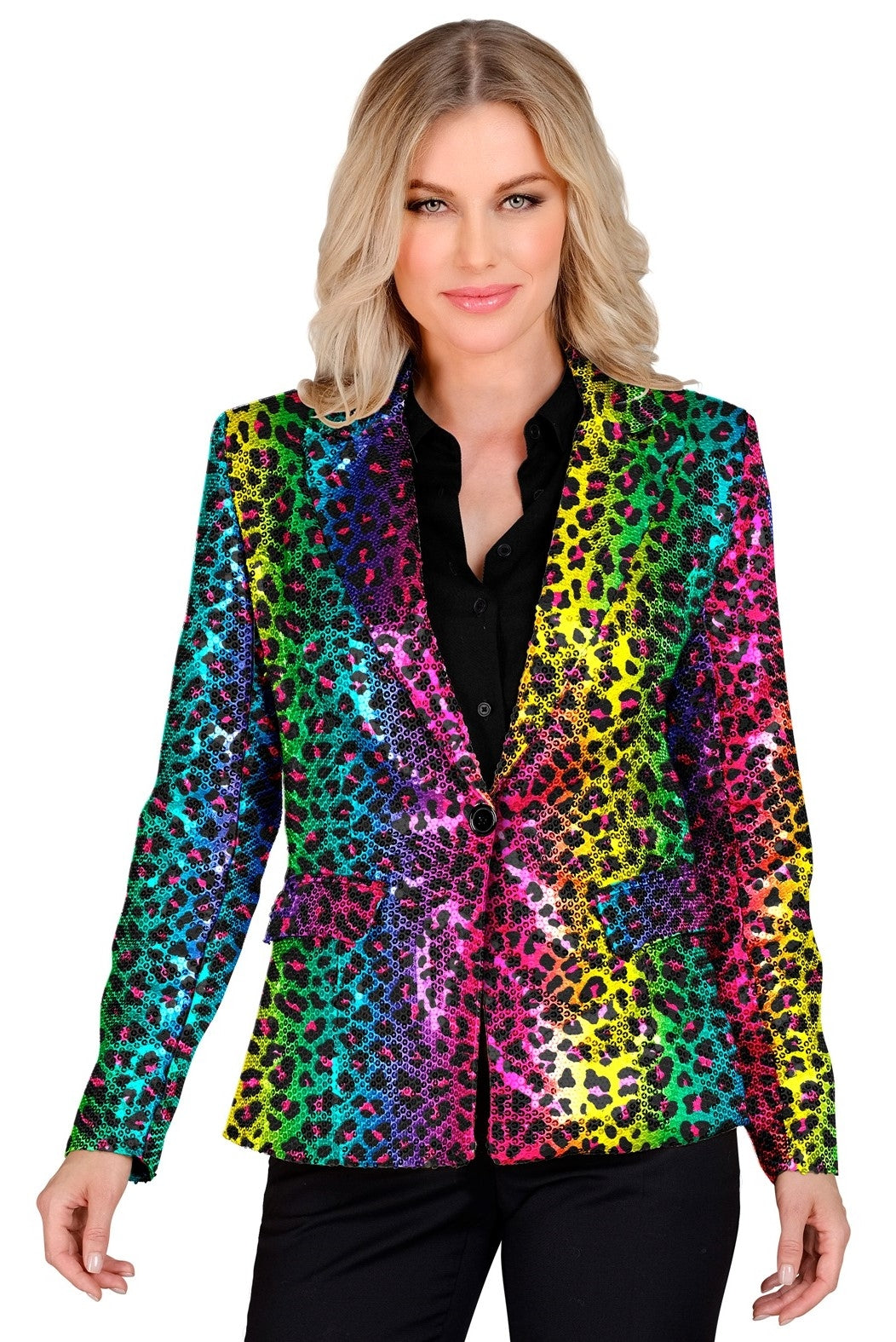 Veste de Tailleur Femme à Sequins : Élégance Arc-en-Ciel et Fun