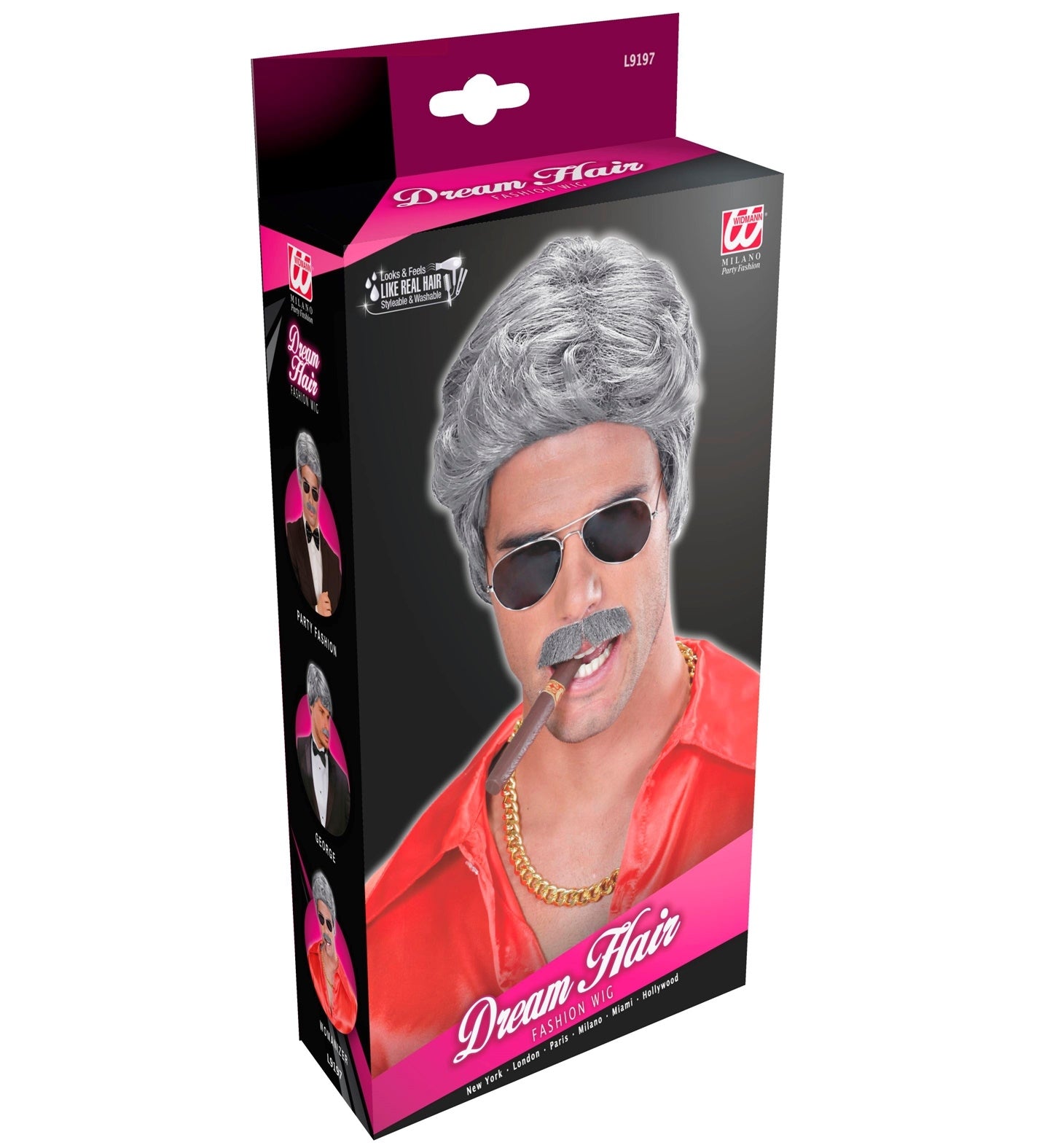Perruque et moustache grises pour playboy : Soyez la Star de la Soirée