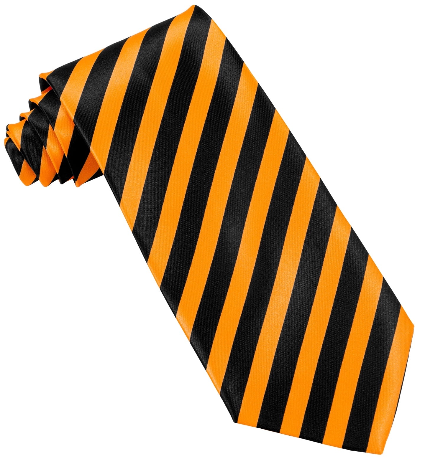 Cravate Rayée Orange Fluo et Noire, Satin - Déguiz-Fêtes