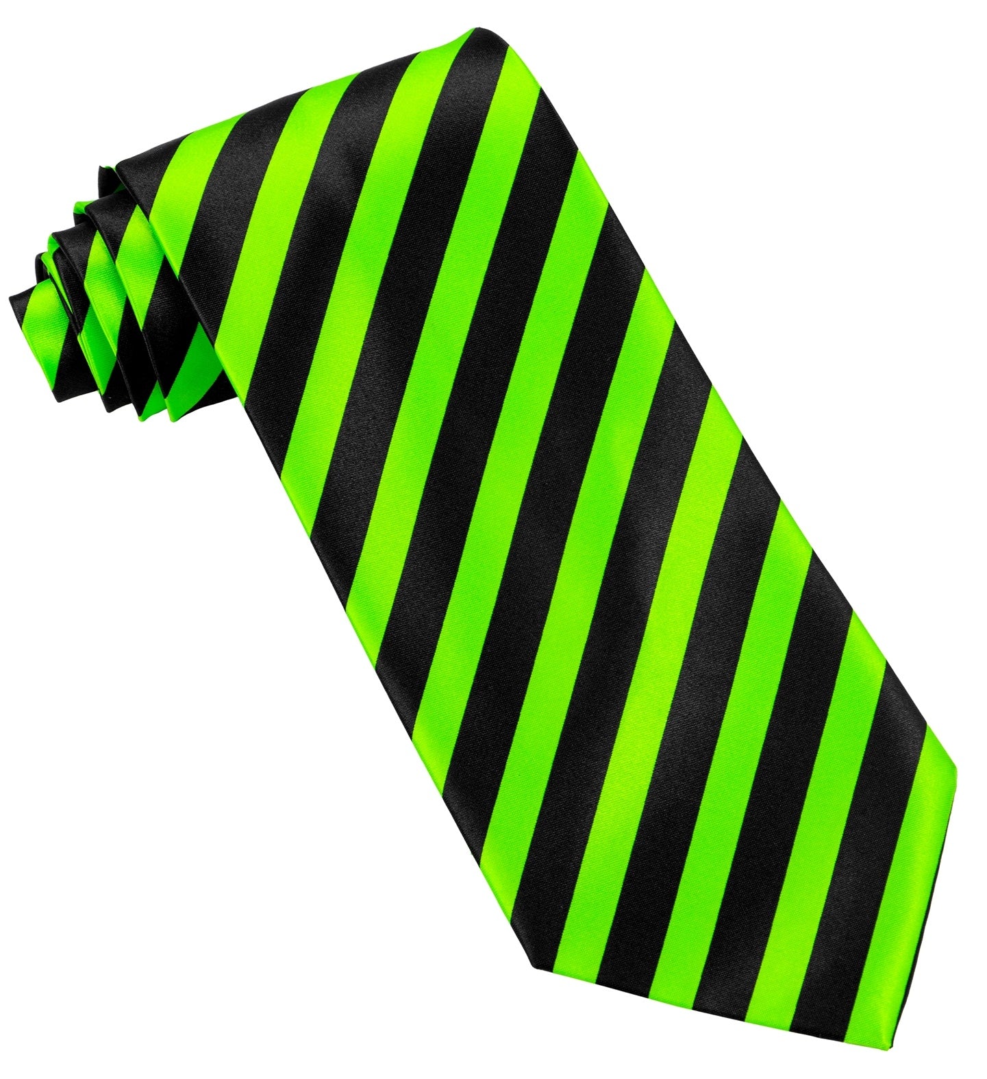 Cravate Rayée Vert Fluo et Noire, Satin - Déguiz-Fêtes