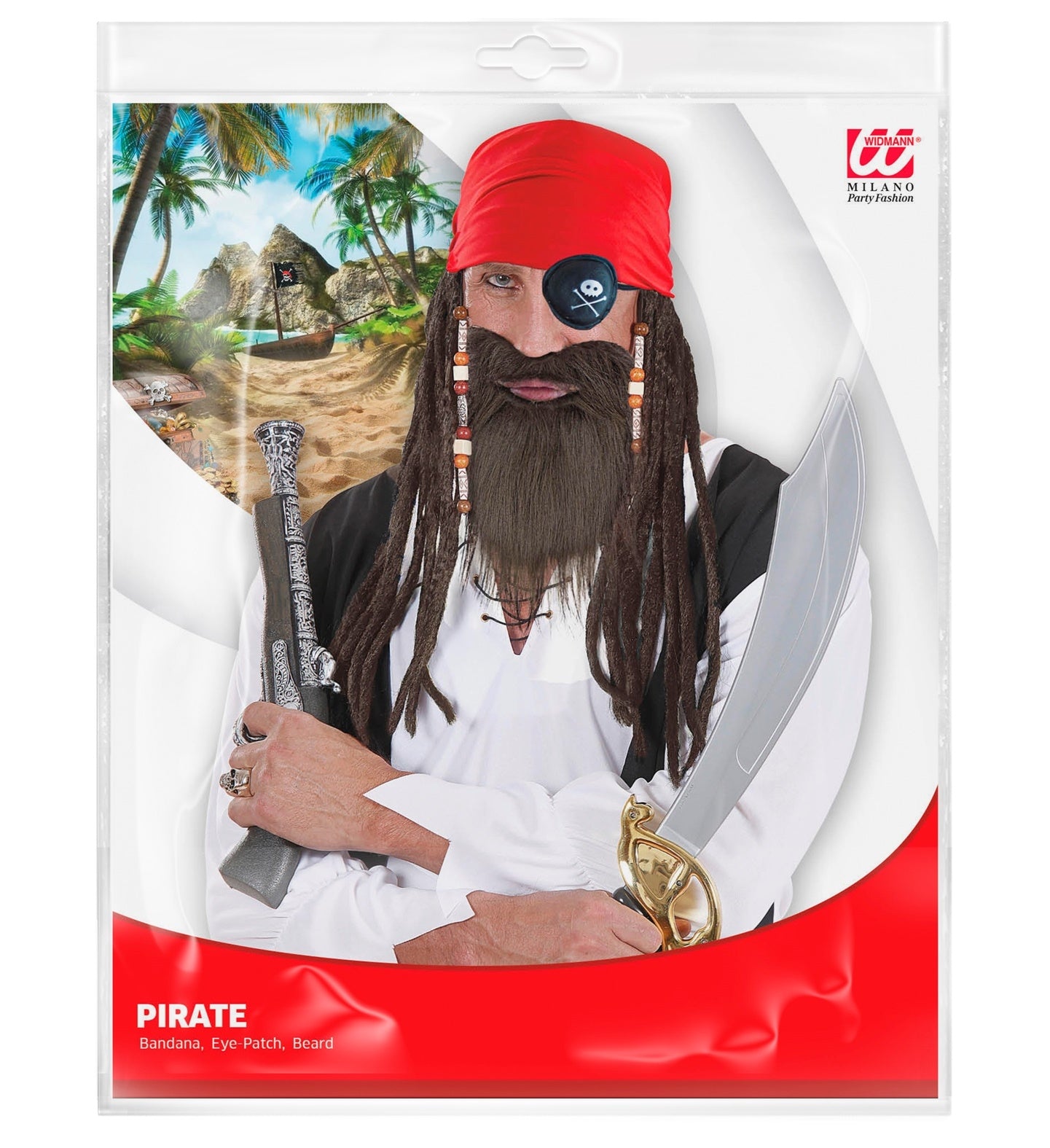 Set pirate adulte avec barbe, bandana et cache œil