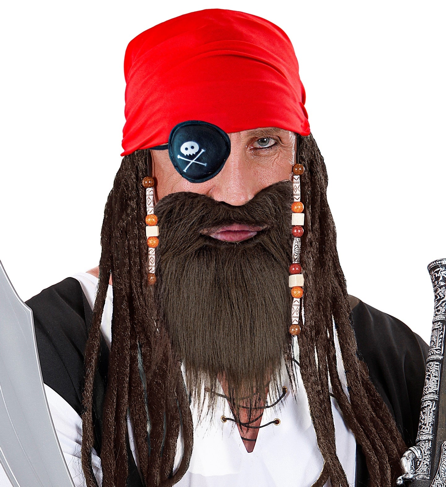 Set pirate adulte avec barbe, bandana et cache œil
