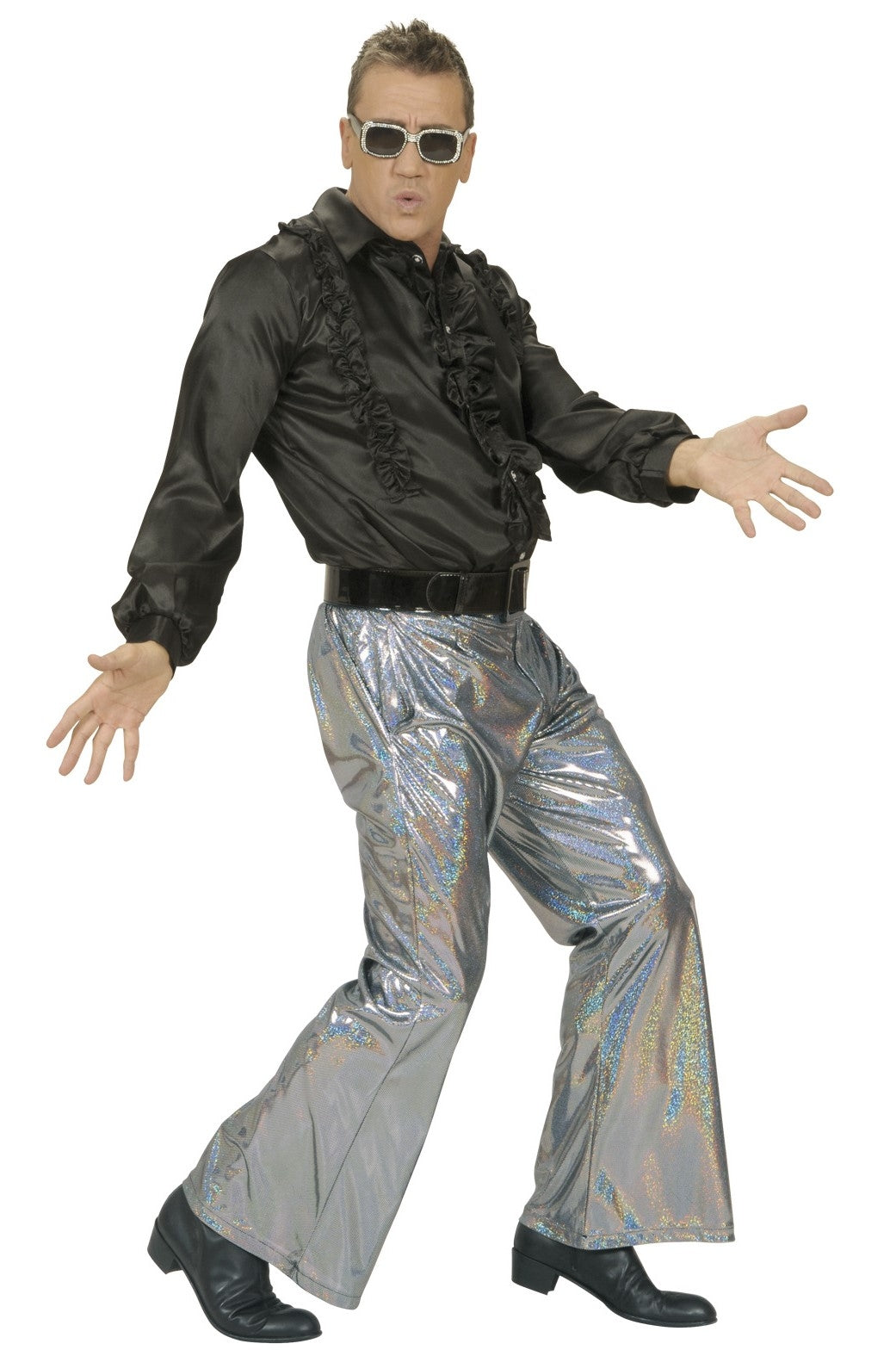 Pantalon homme argenté holographique style disco