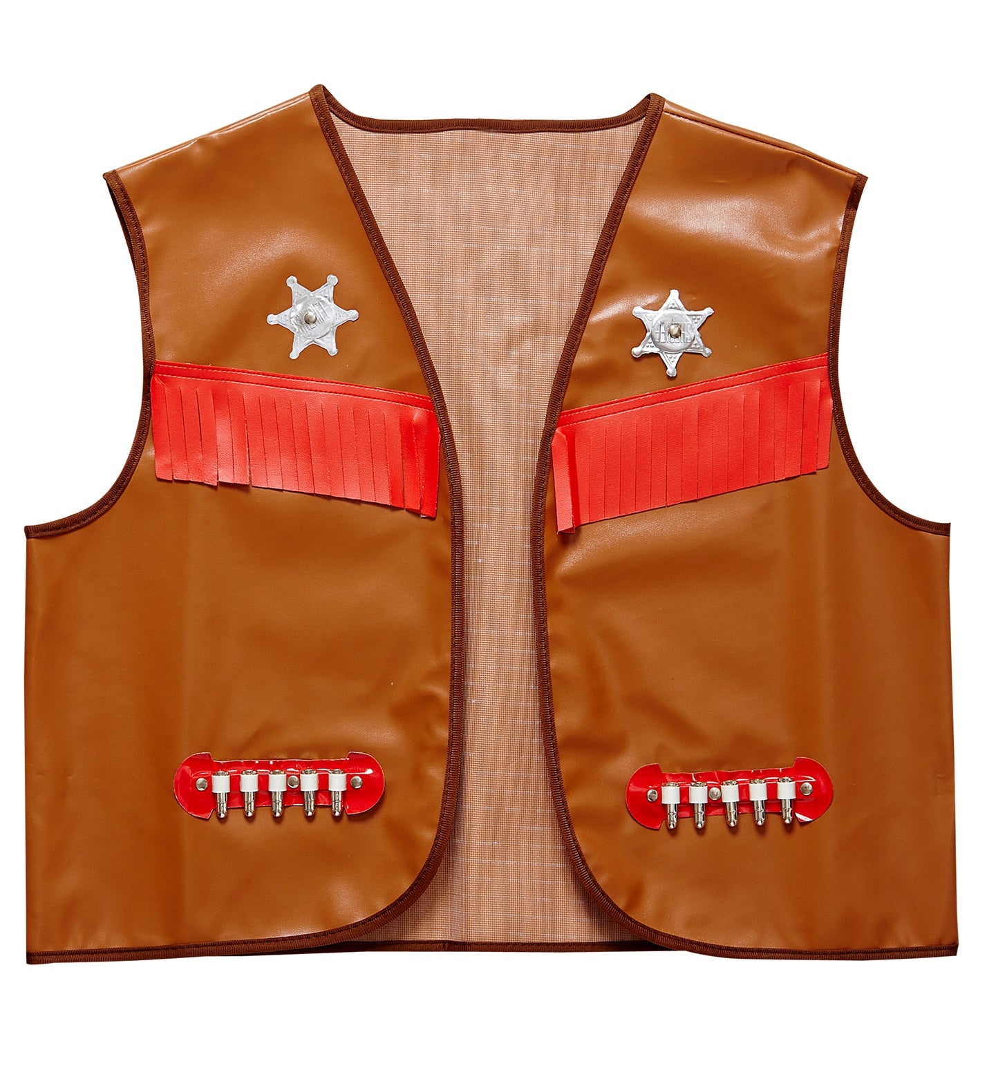 Gilet cowboy marron en simili cuir avec étoiles et cartouches pour homme