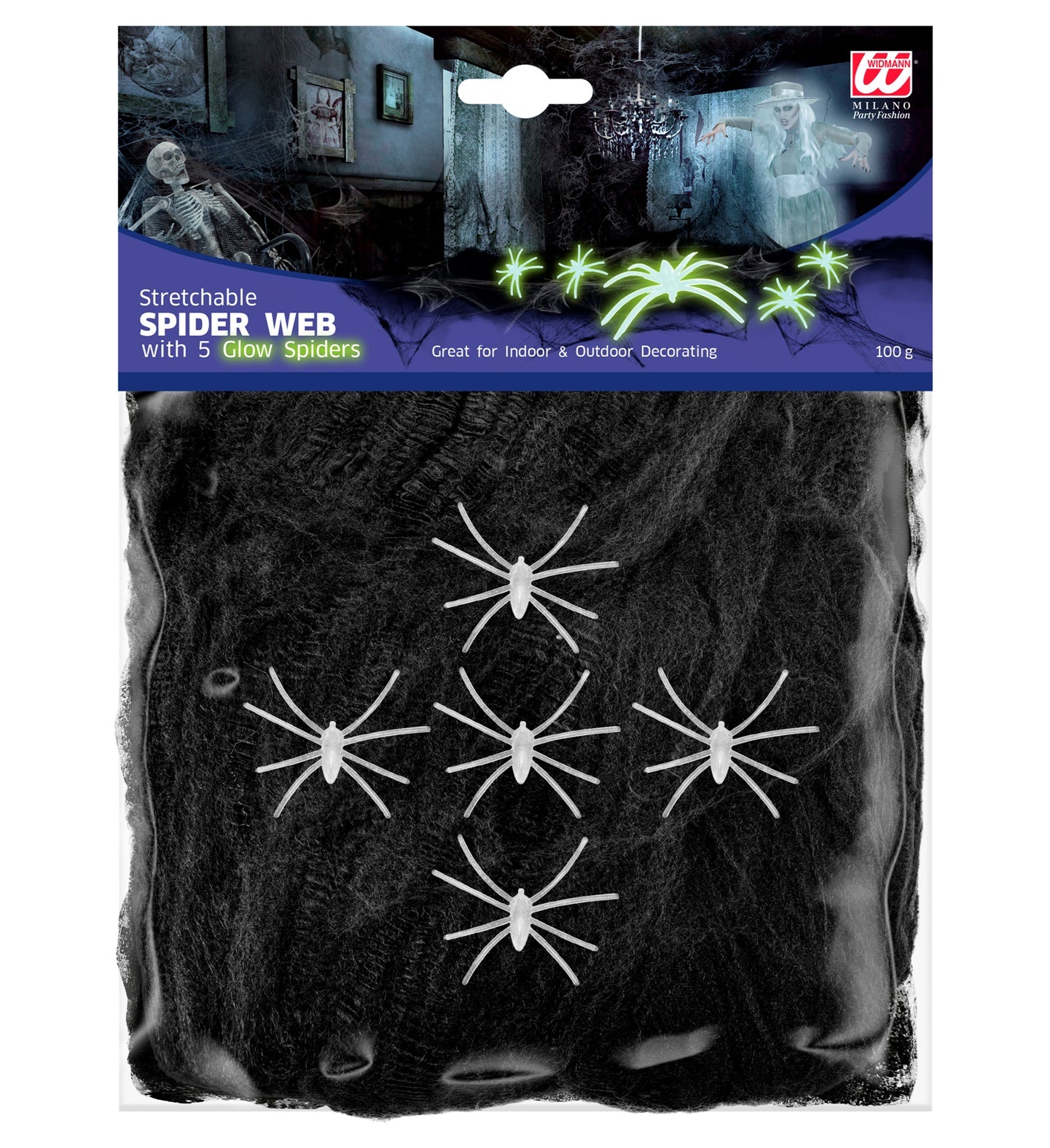 Toile d'Araignée Noire et Araignées Phosphorescentes - 100g