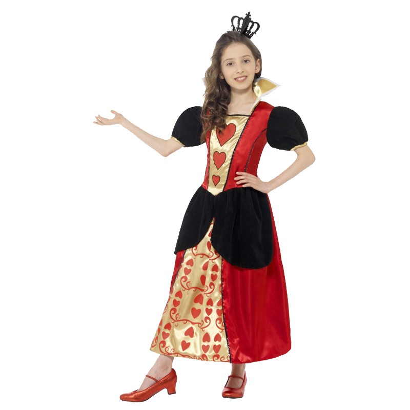 Déguisement Reine de coeur fille (robe, couronne feutre 3D)