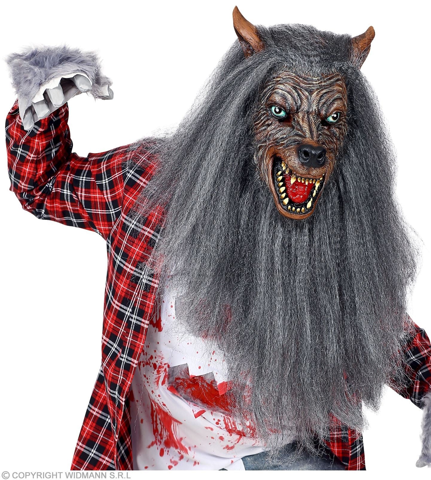 Masque intégral latex avec fourrure de Loup-garou pour adulte