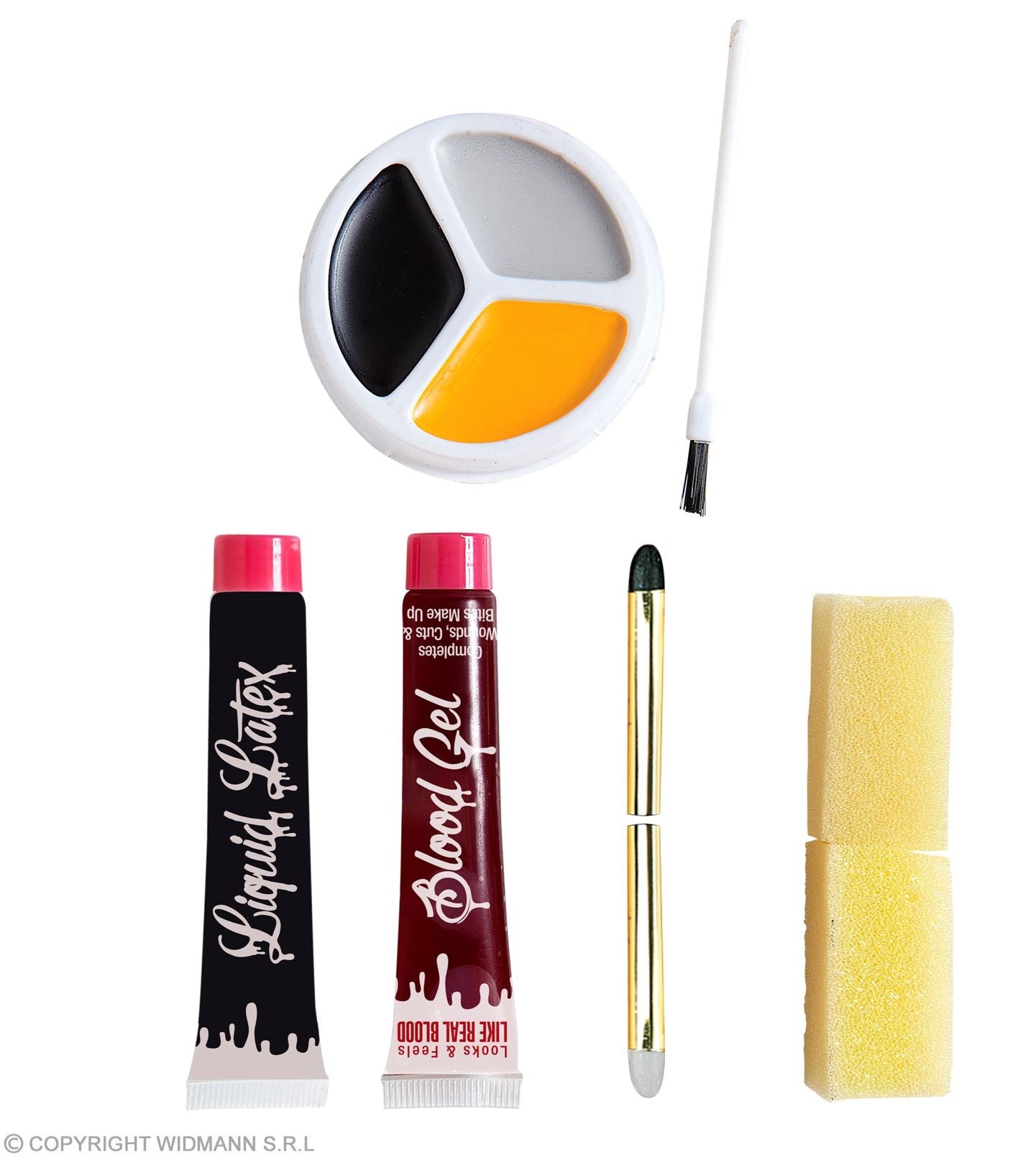 Kit Maquillage Zombie (latex, sang, crayons gris et noir, Fards, applicateurs)