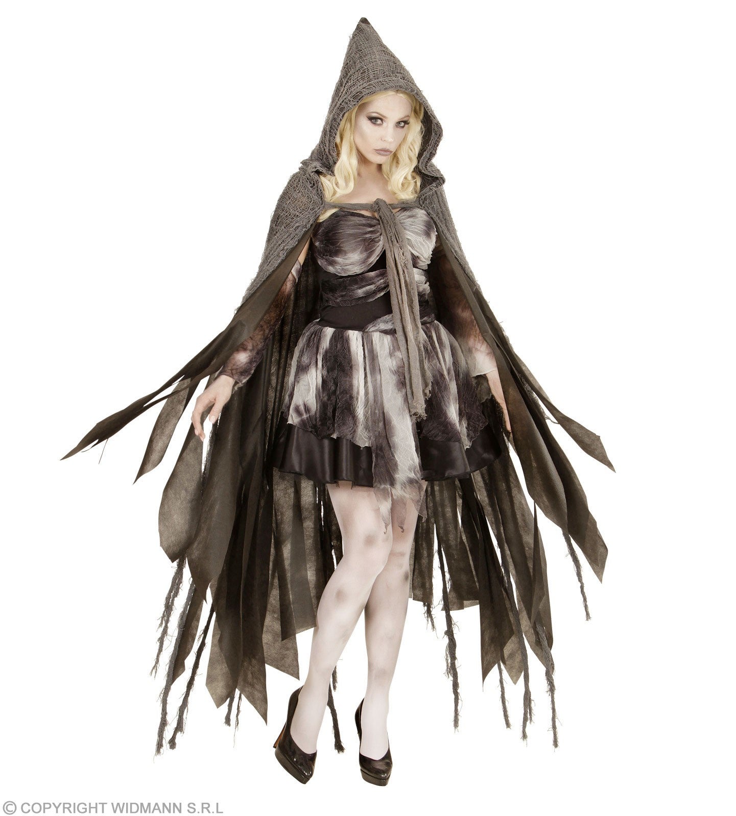 Cape avec capuche grise déchiquetée 165 cm