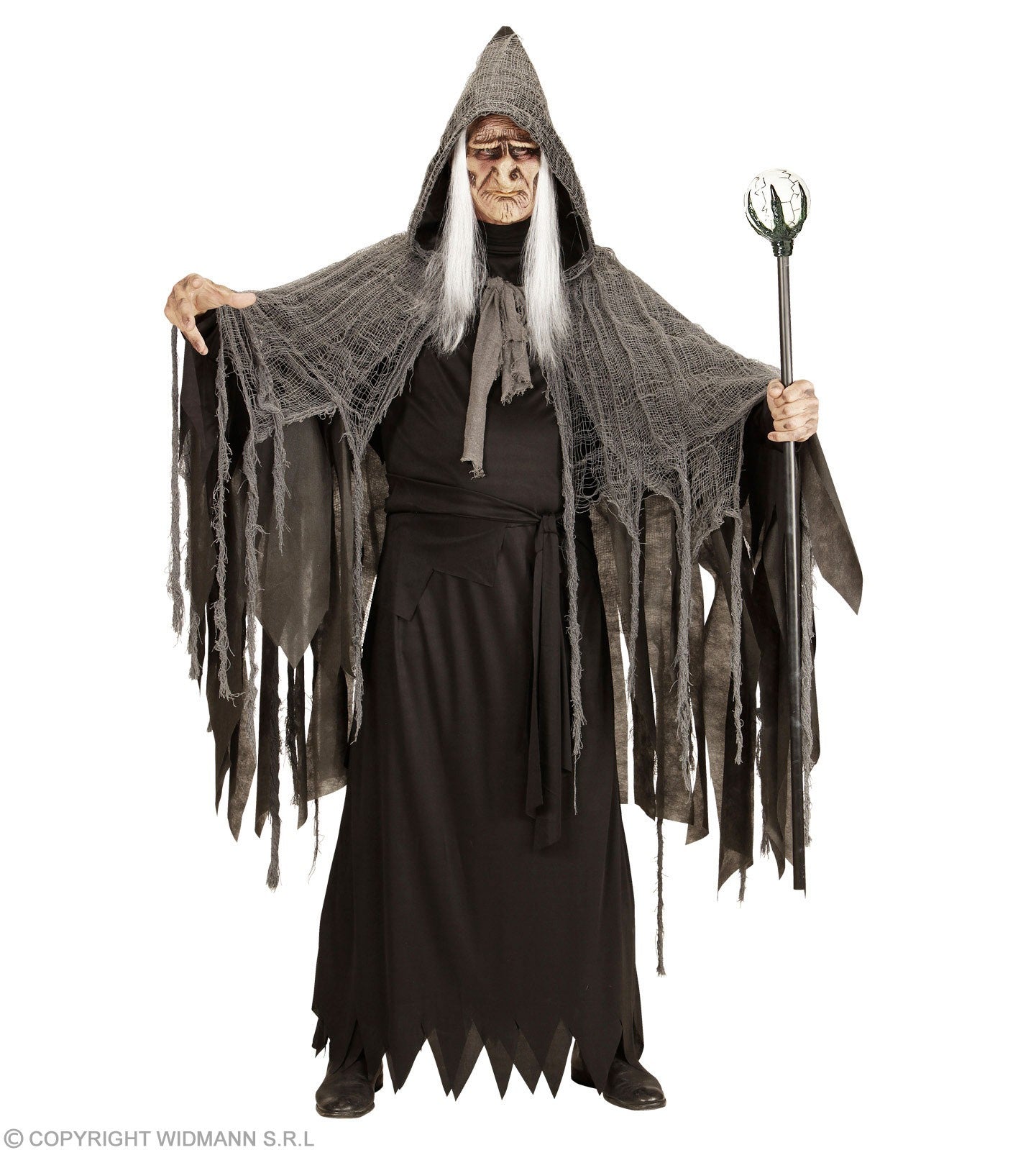 Cape avec capuche grise déchiquetée 165 cm