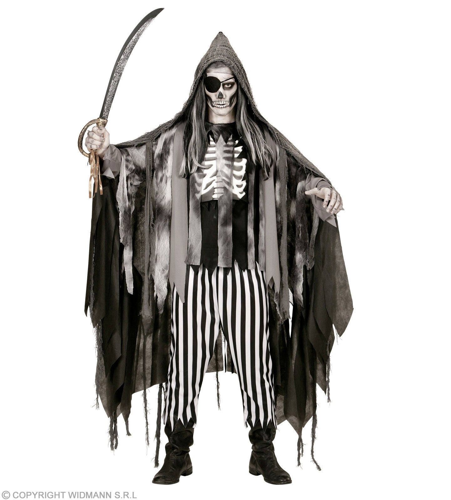 Cape avec capuche grise déchiquetée 165 cm