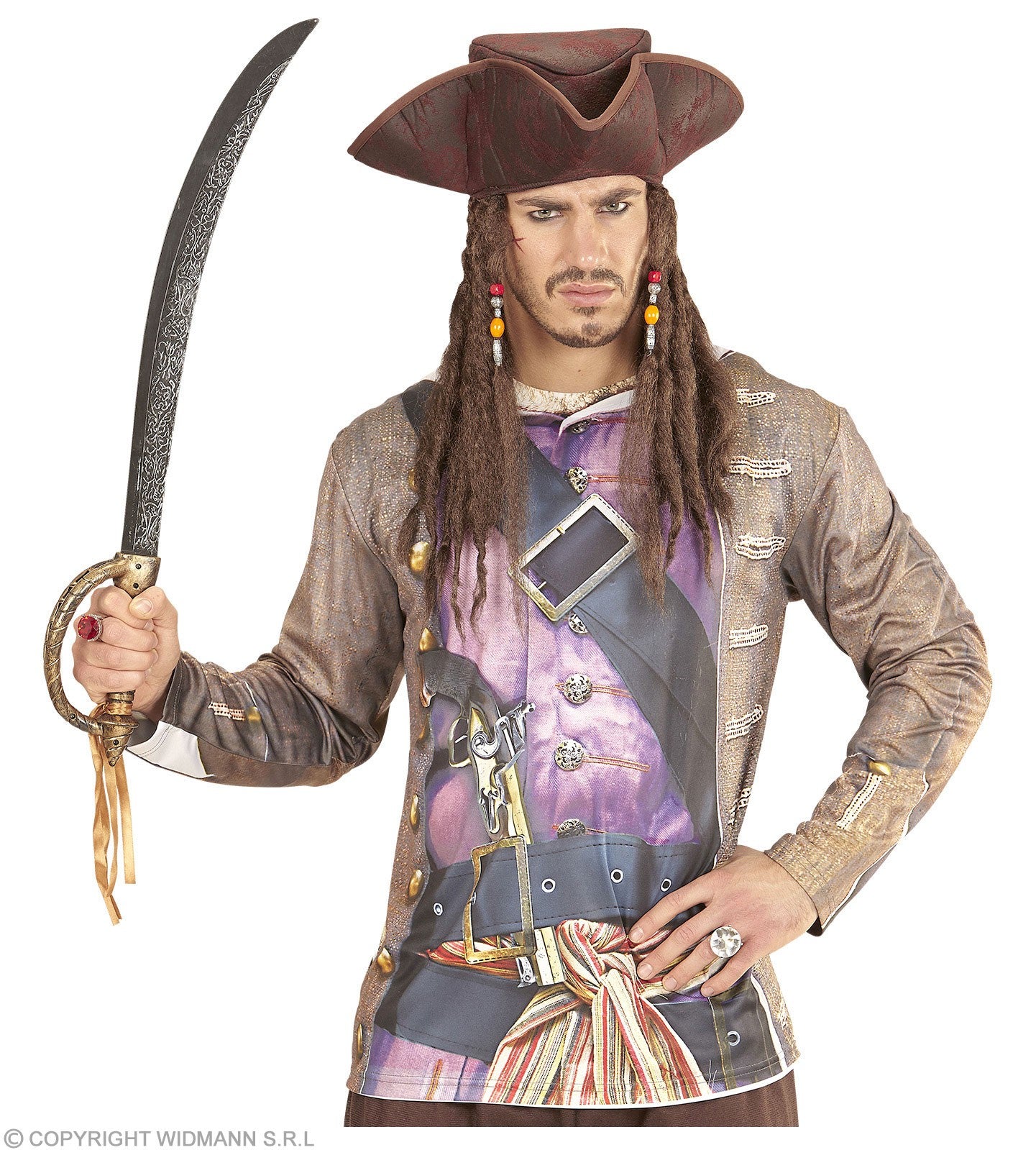 Tricorne Pirate Simili Cuir Avec Cheveux