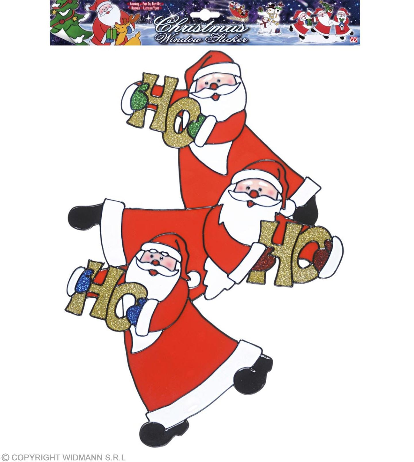 Décoration de fenêtre Trio de Pères Noël vertical de 40 cm