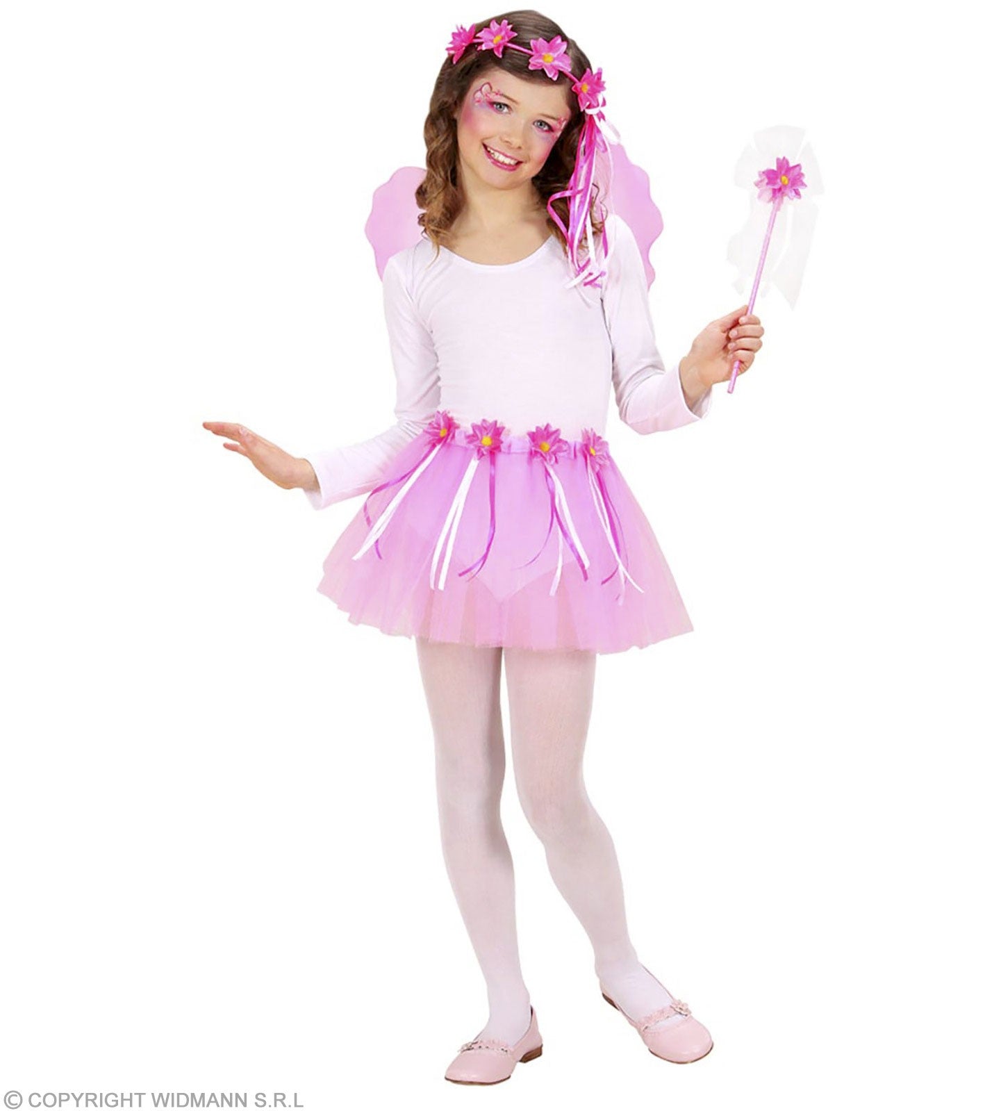 Set de 4 pièces de Fée des fleurs, fille (le tutu, les ailes, la coiffe et la baguette magique)