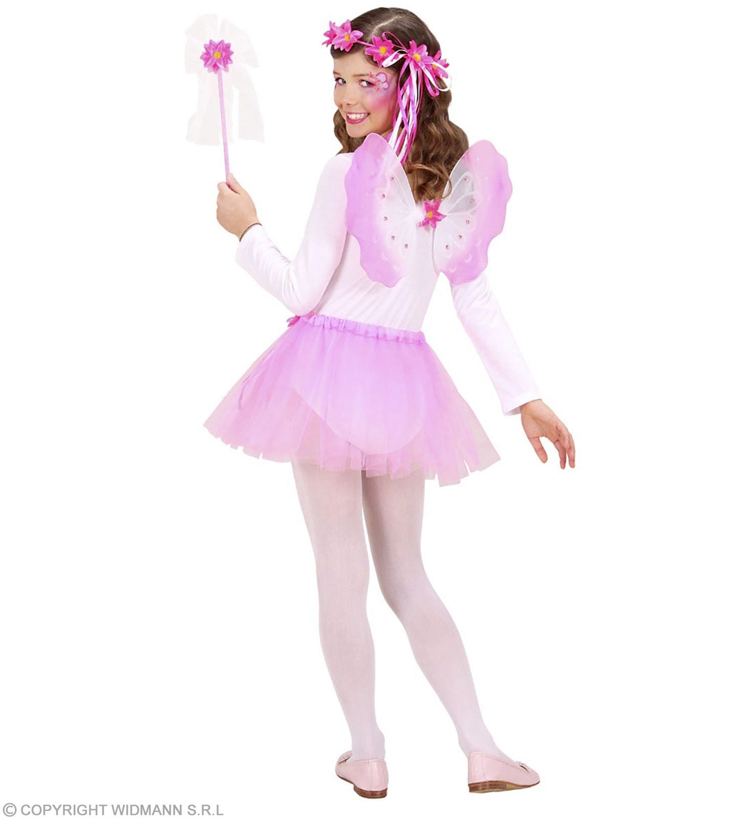 Set de 4 pièces de Fée des fleurs, fille (le tutu, les ailes, la coiffe et la baguette magique)