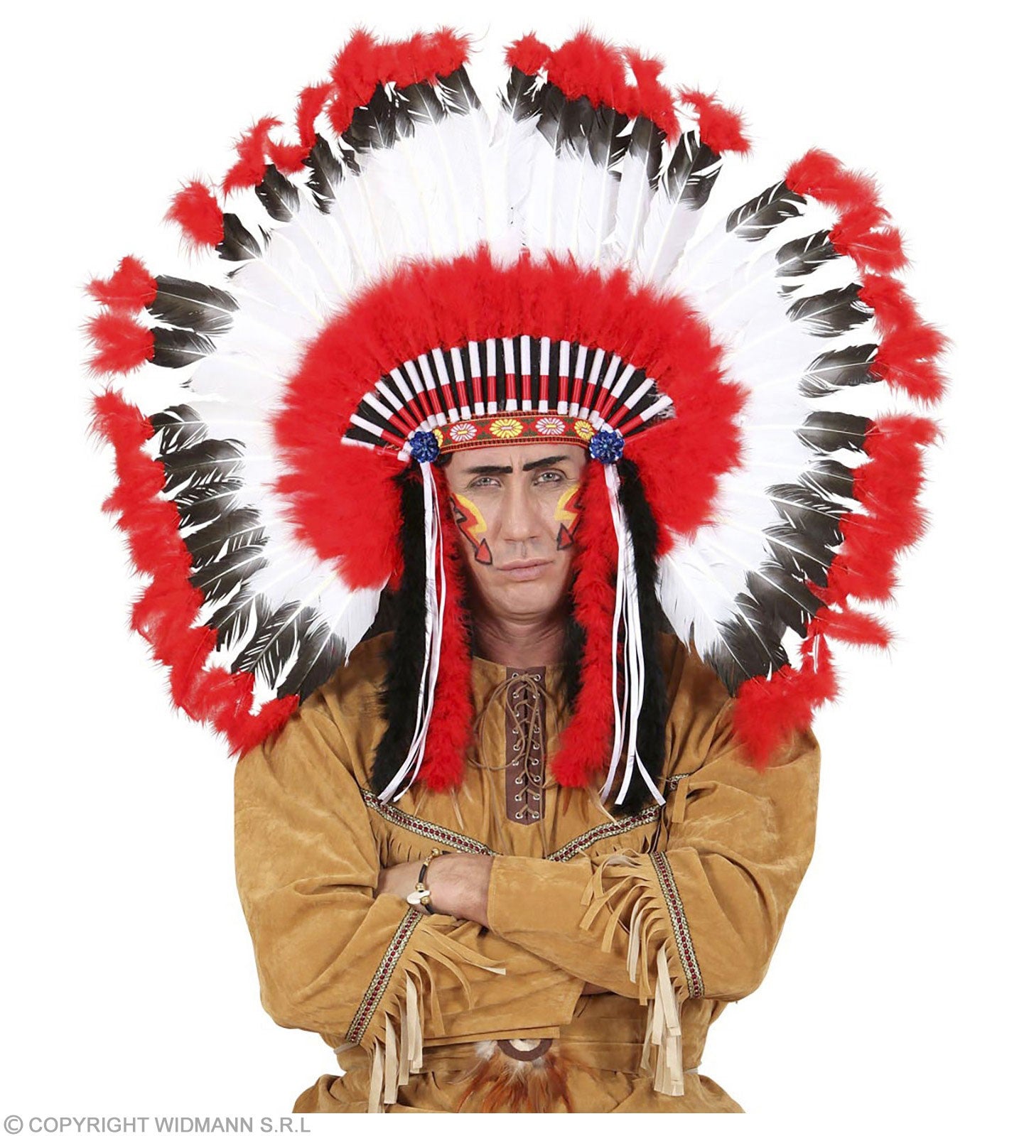 Coiffe rouge à plumes de chef indien