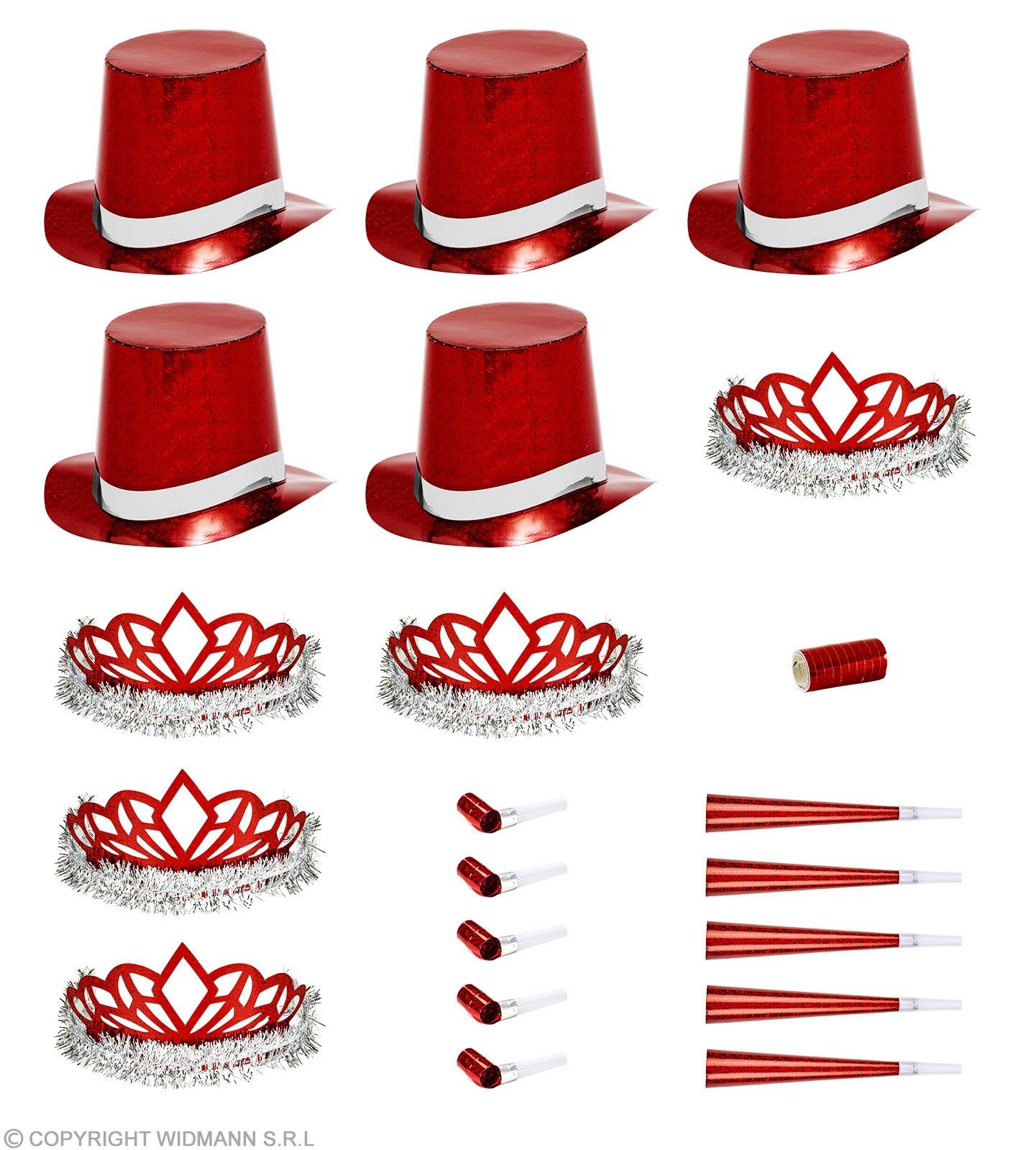 Kit de fête nouvel an rouge holographique pour 10 personnes