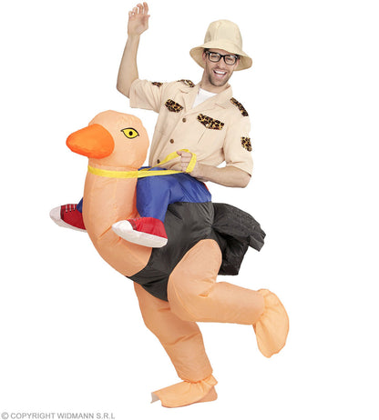 Explorateur porté par une autruche (costume gonflable, chapeau)