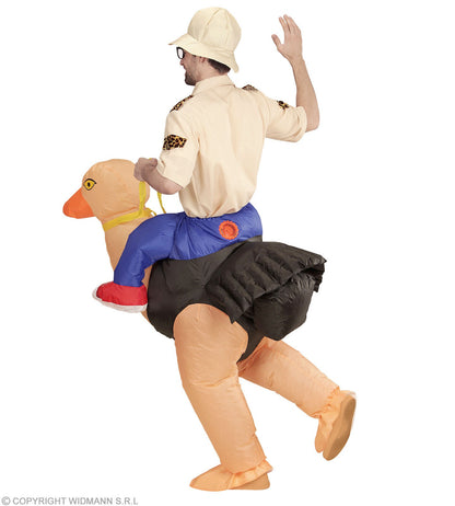 Explorateur porté par une autruche (costume gonflable, chapeau)