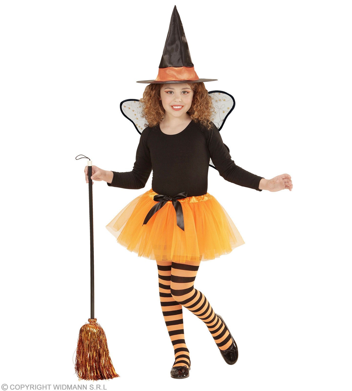 Set Fée Sorcière orange et noir, fille (tutu, ailes, chapeau)