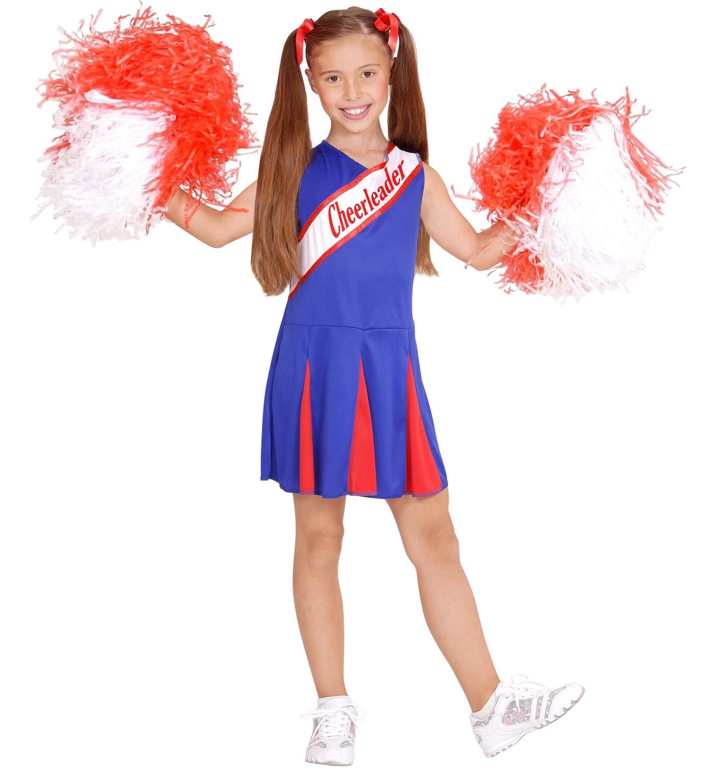 Déguisement pom pom girl enfant, bleu et rouge (robe)
