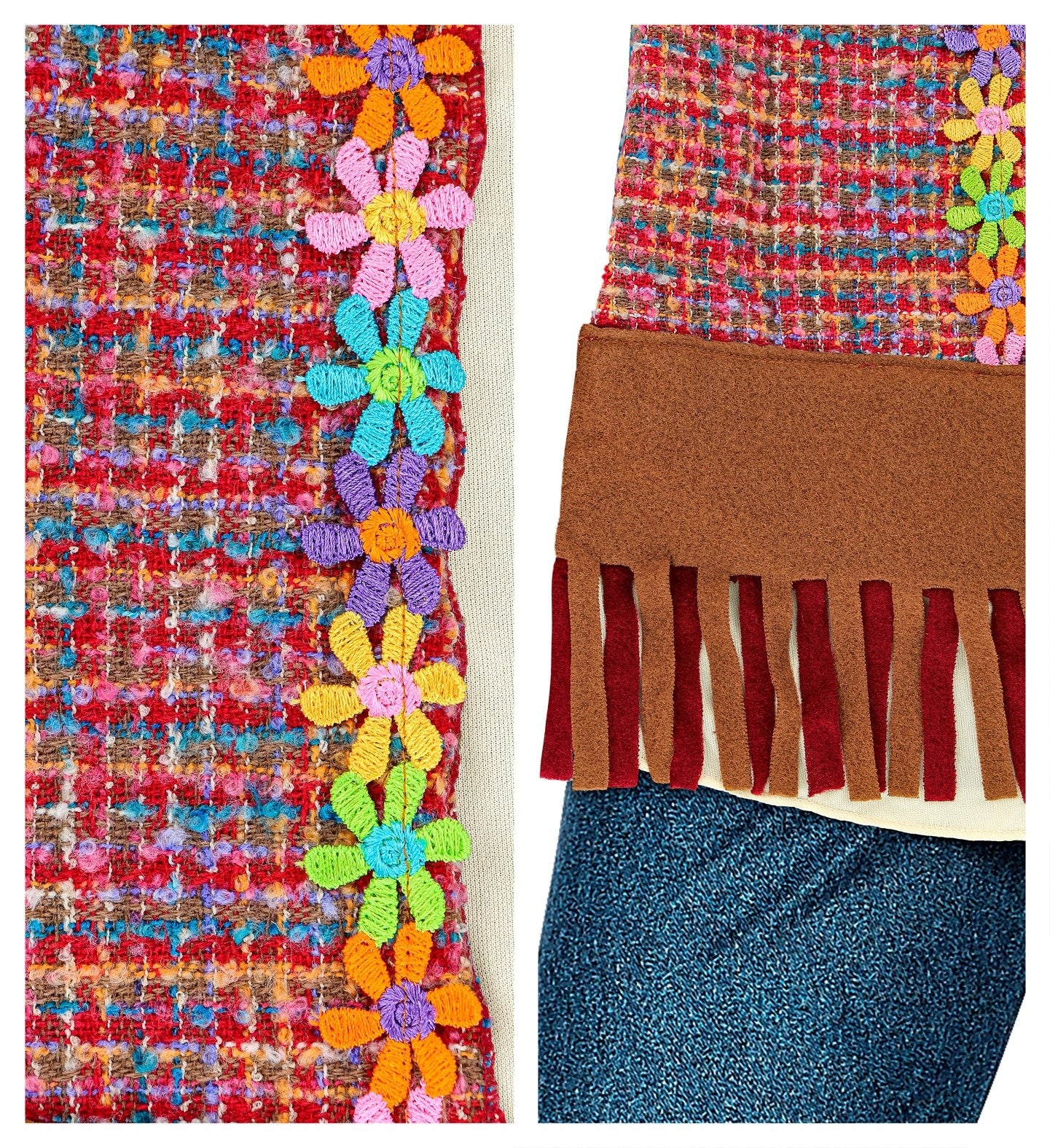 Déguisement hippie femme (chemise avec veste, pantalon, bandeau, collier)