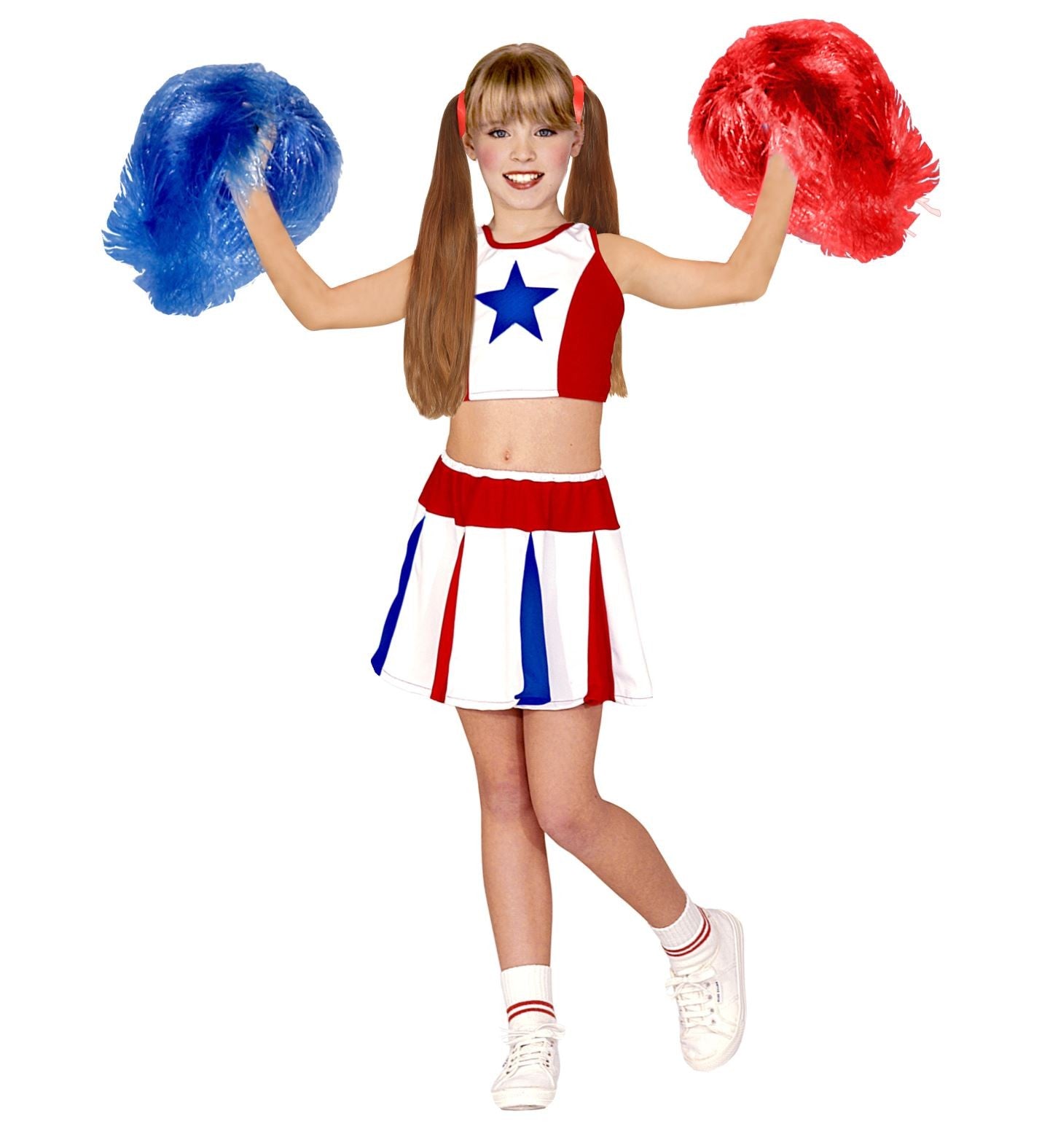 Déguisement majorette fille, bleu, blanc, rouge (top, jupe)