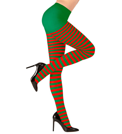 Collant rayé rouge et vert 70D pour Elfe et lutin Adulte