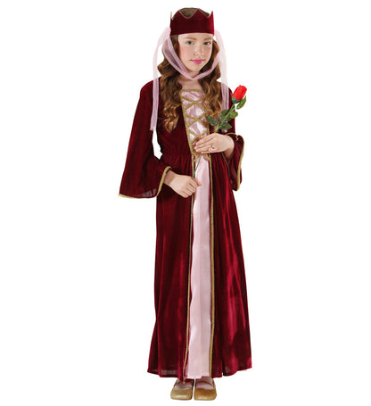 Déguisement Reine Médiéval fille, bordeaux (robe, coiffe avec voile)