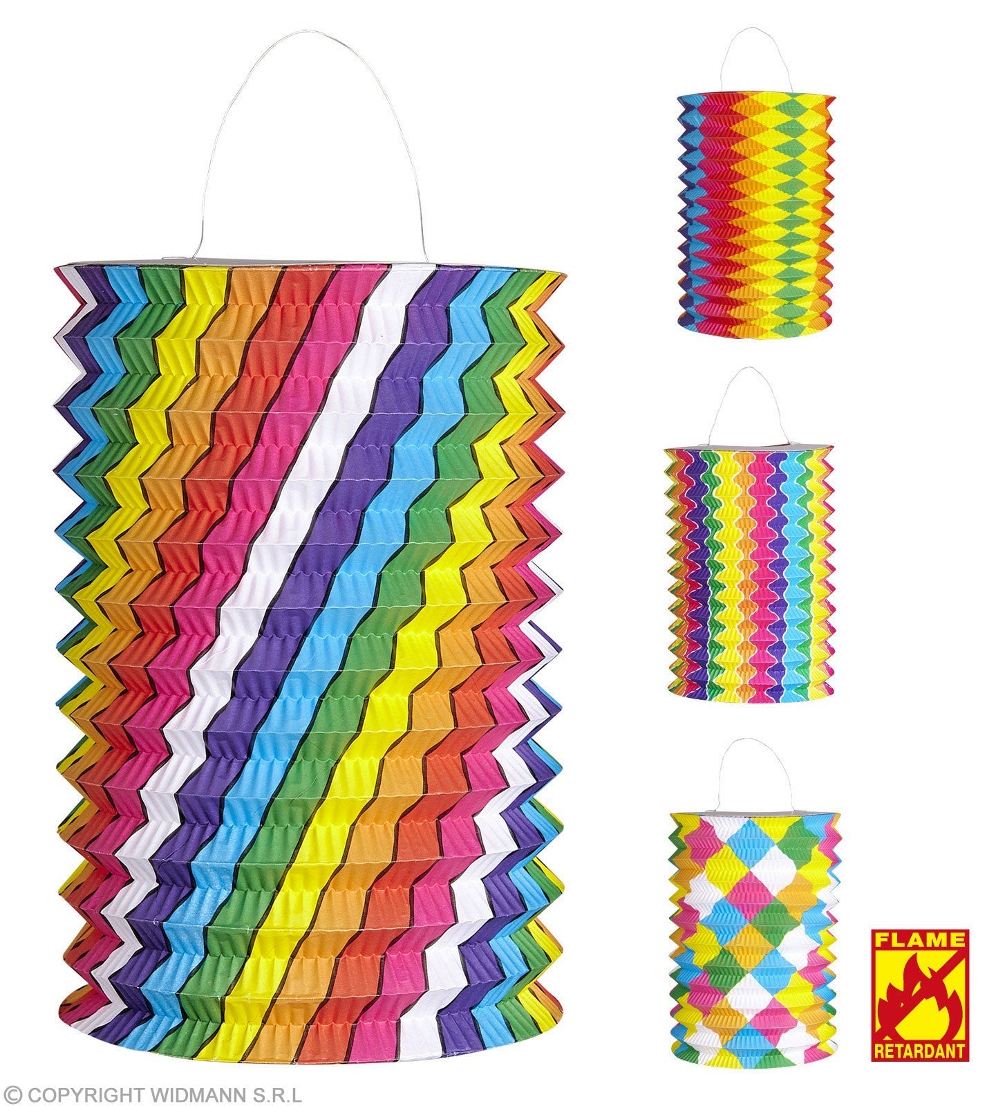 Pack de 12 lanternes multicolores  Ø 16 cm -h 28cm - retardateur de flamme