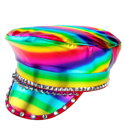 Casquette de Motard arc-en-ciel avec des clous et strass