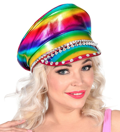 Casquette de Motard arc-en-ciel avec des clous et strass