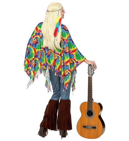 Poncho Hippie psychédélique femme avec bandeau plumes