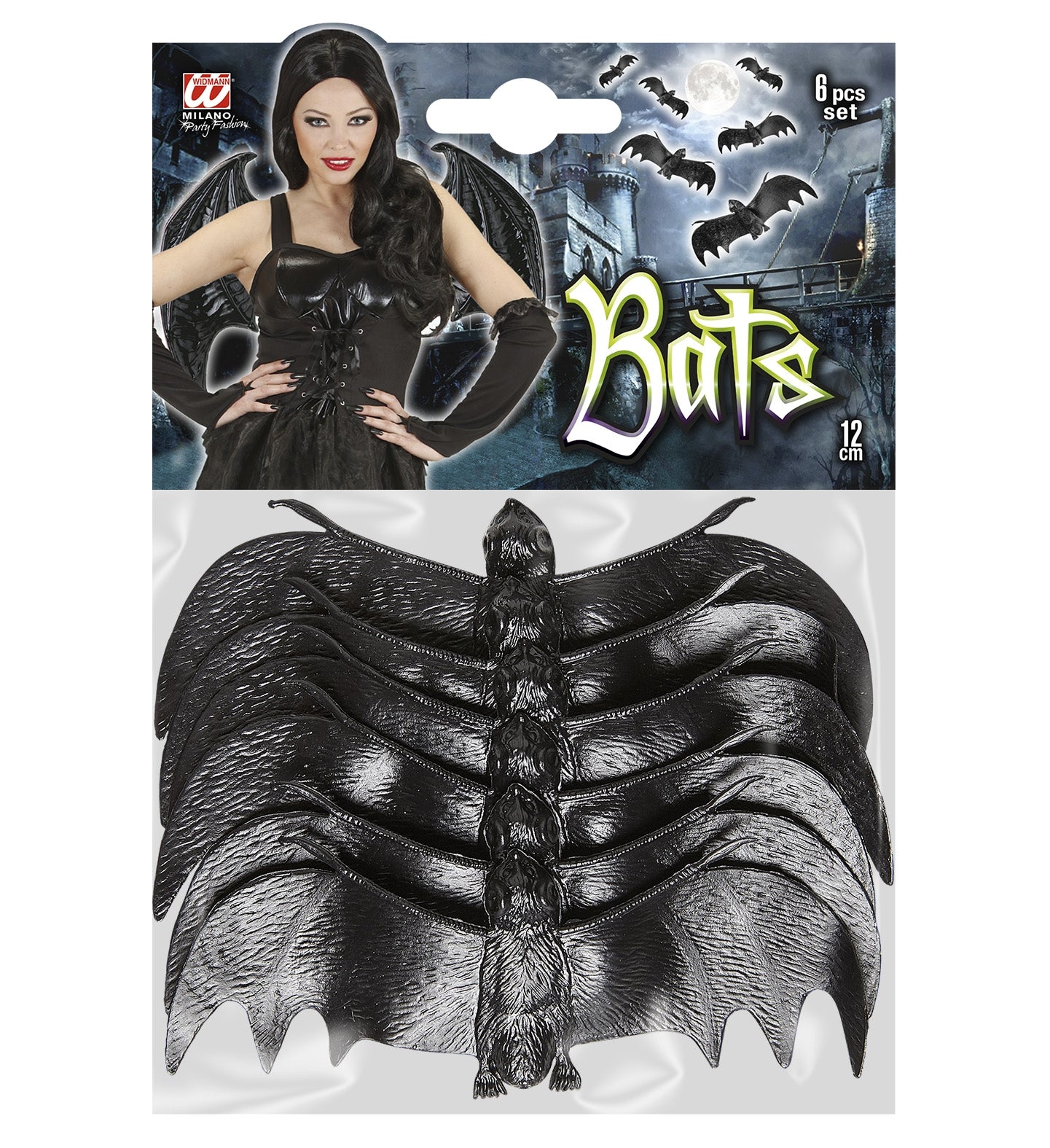 Lot de 6 chauve-souris noires- 12 cm pour halloween