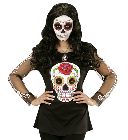 T-shirt Halloween femme et ado avec tête de mort mexicaine