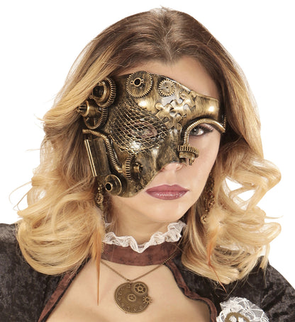 Demi-Masque Steampunk avec engrenage -Argent ou Doré