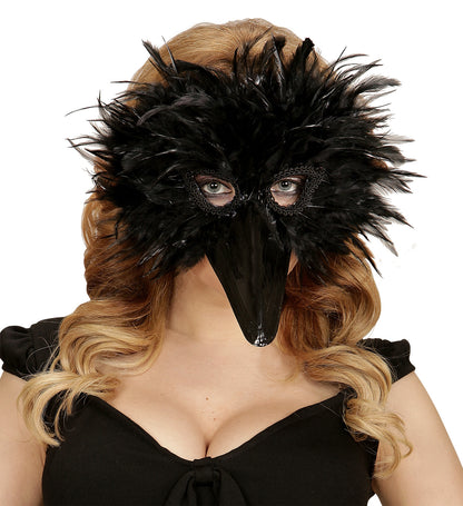 Masque corbeau avec plumes